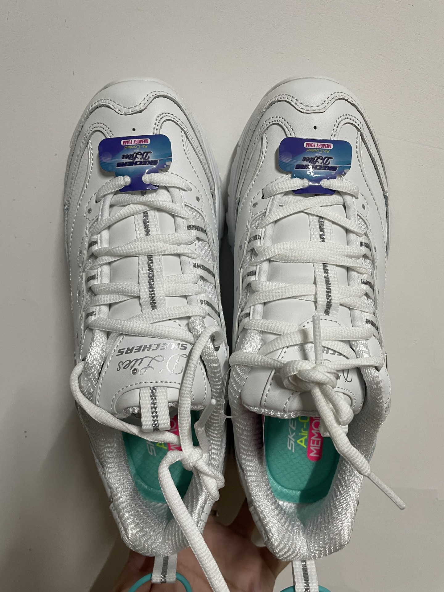 custom review-Skechers D'LITES 1,0 Свежий Start Панда Обувь Толстоподошвенные кроссовки Женские Белый Серебряный