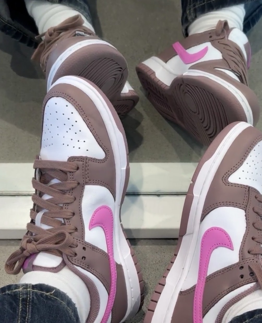 custom review-Nike Dunk Slip-on Resistant Low Top Скейтборд Кроссовки Женские Коричневый Белый Розовый