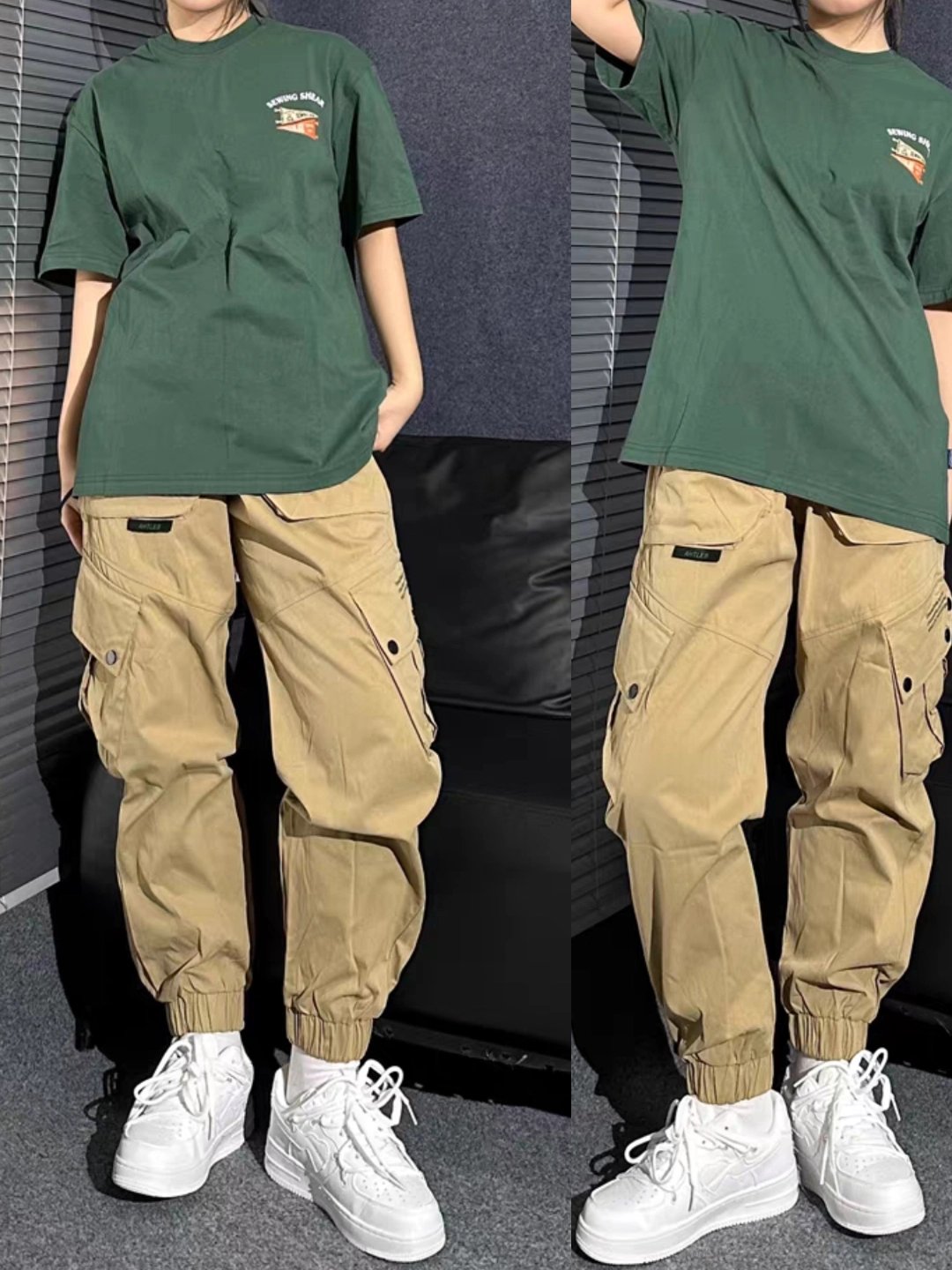 甜酷辣妹 工装裤 nike板鞋