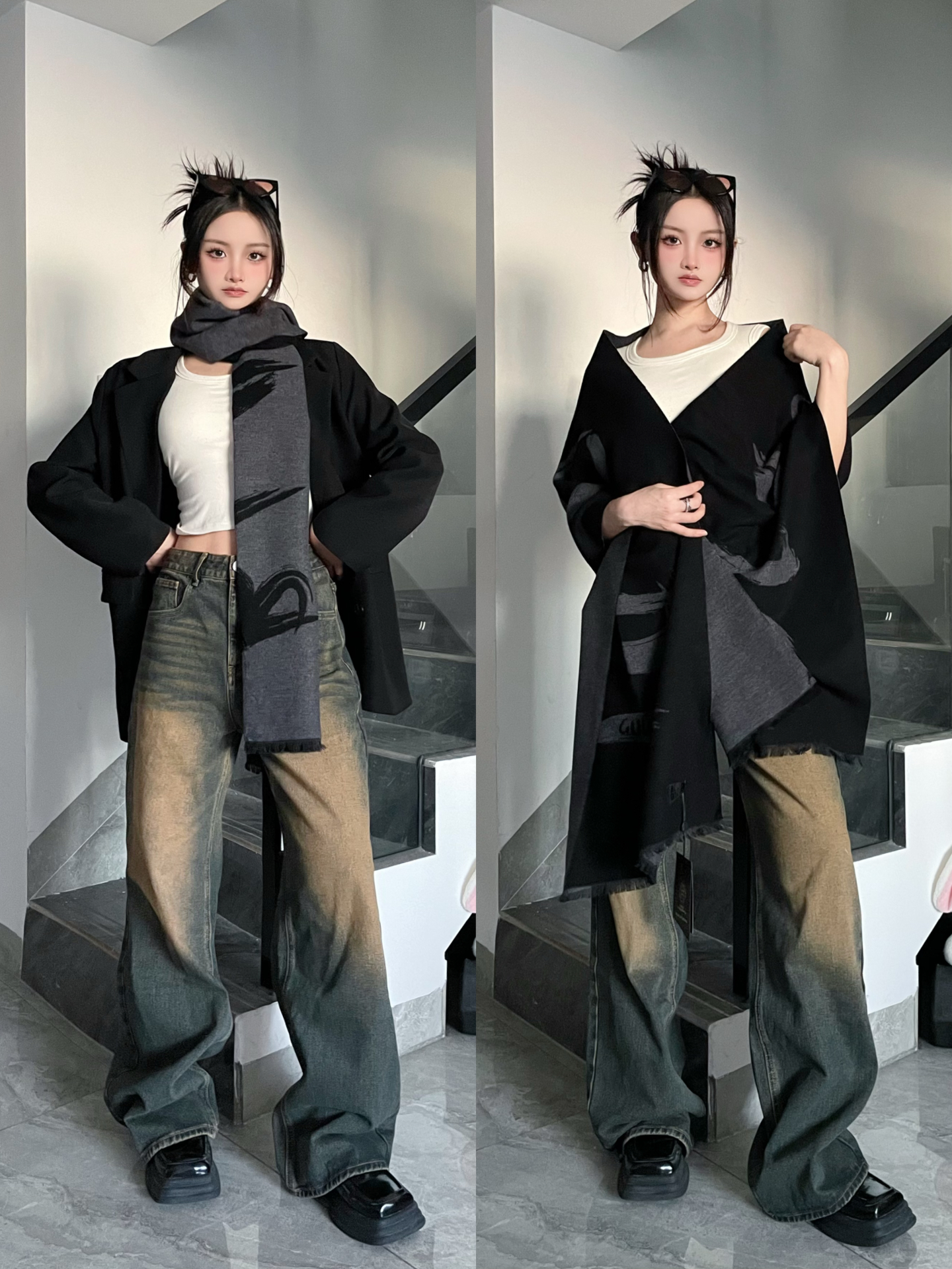 街头拽姐辣辣穿搭🐺一巾多用围住冬日小亮点❗️