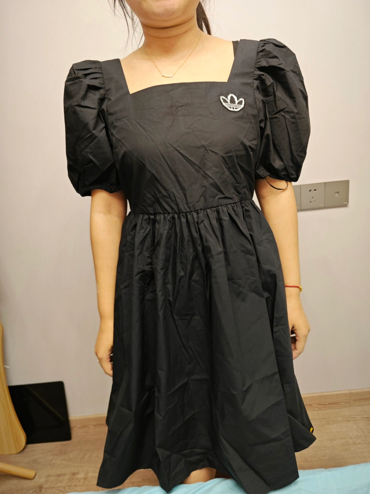 custom review-Adidas Originals Короткое платье с короткими рукавами женское черное