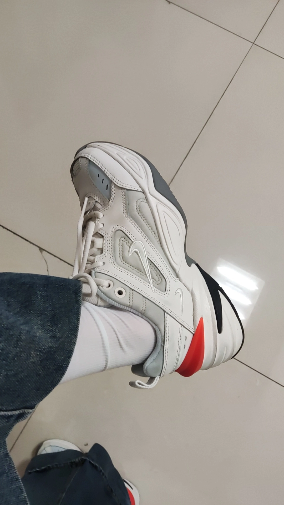 custom review-Nike M2K Tekno Low Топ Толстоподошвенные кроссовки Женские Белые Апельсиновые