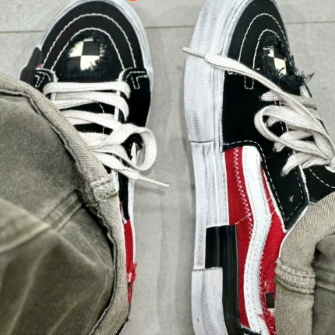 custom review-VANS SK8 LOW Reconstruct Low Топ Скейтборд Кроссовки Унисекс Черный Красный
