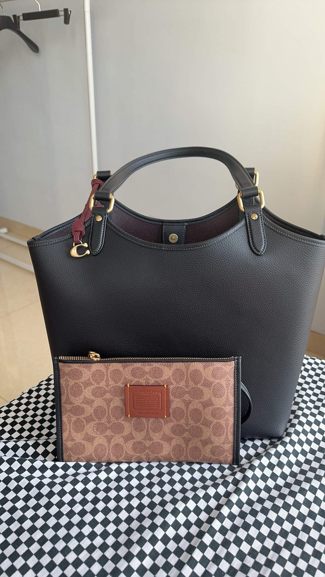 custom review-COACH Day Кожа Комбинированная Сумка Тоут Сумка Сумка для покупок Сумка на плечо Большая Женская Черная