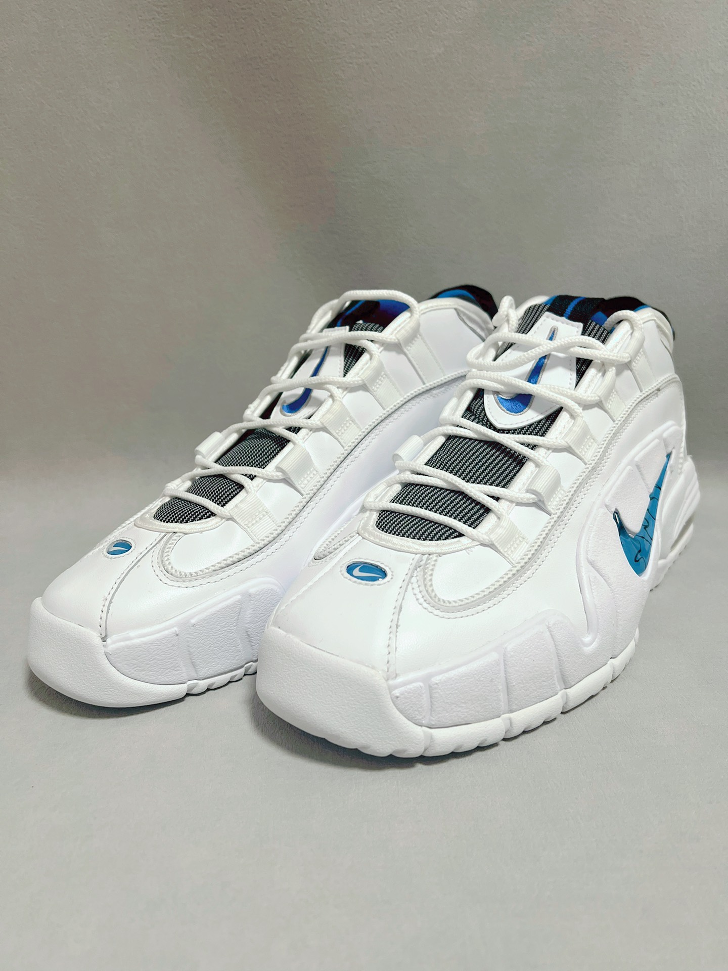custom review-Nike Air Max Penny Дом Abrasion Resistant MID Топ Винтажные баскетбольные кроссовки Мужской Белый Синий