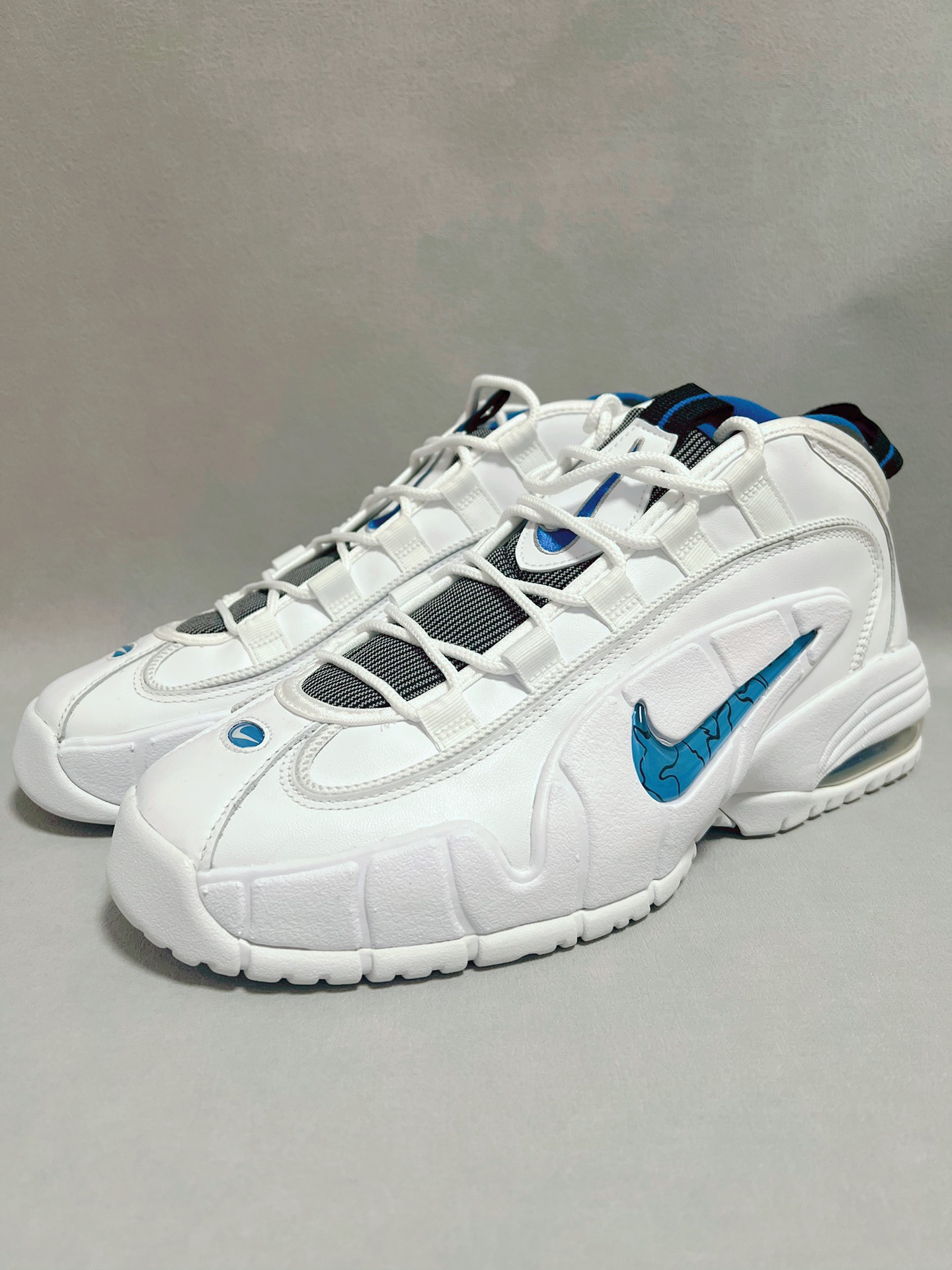 custom review-Nike Air Max Penny Дом Abrasion Resistant MID Топ Винтажные баскетбольные кроссовки Мужской Белый Синий