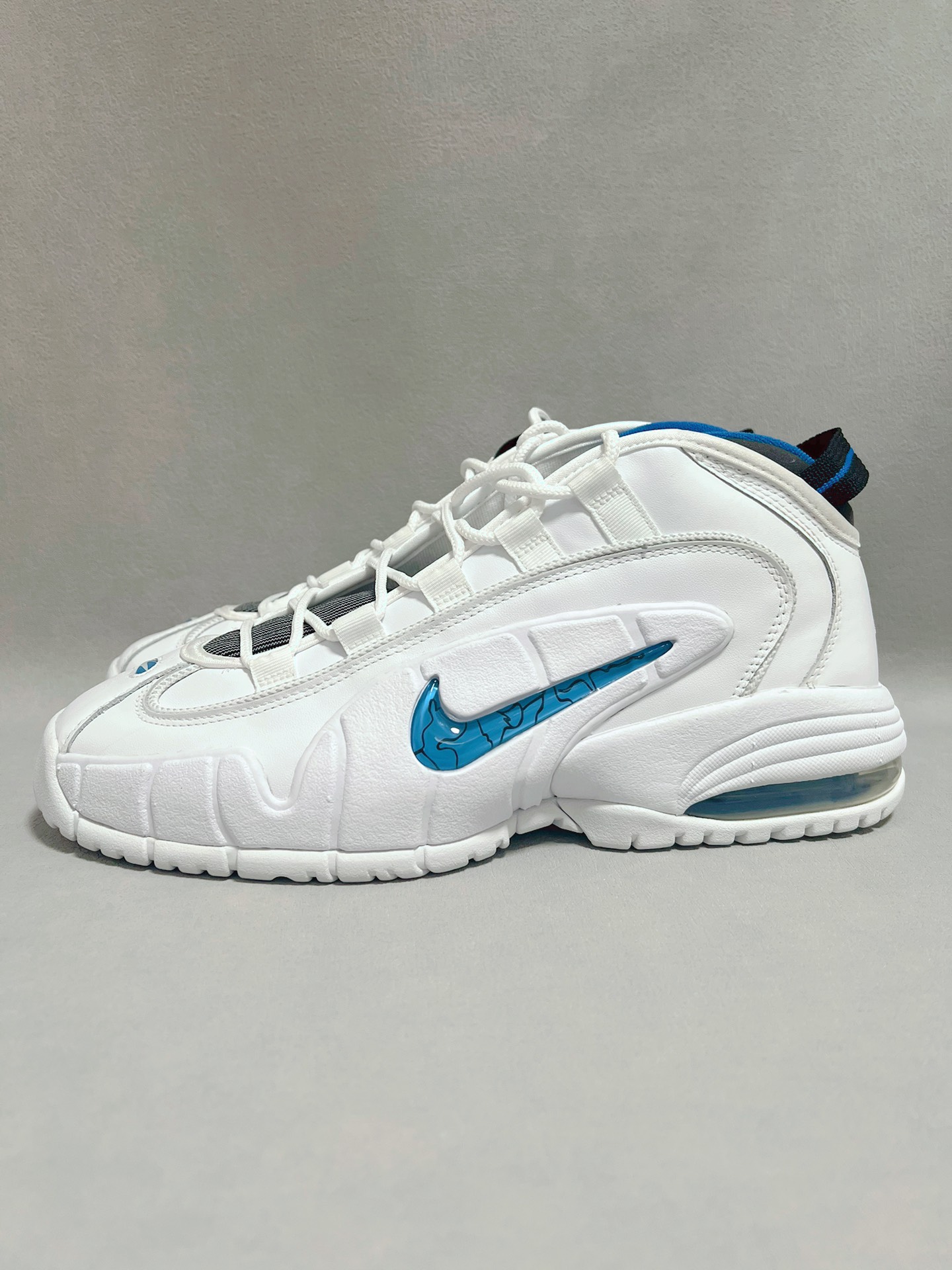 custom review-Nike Air Max Penny Дом Abrasion Resistant MID Топ Винтажные баскетбольные кроссовки Мужской Белый Синий