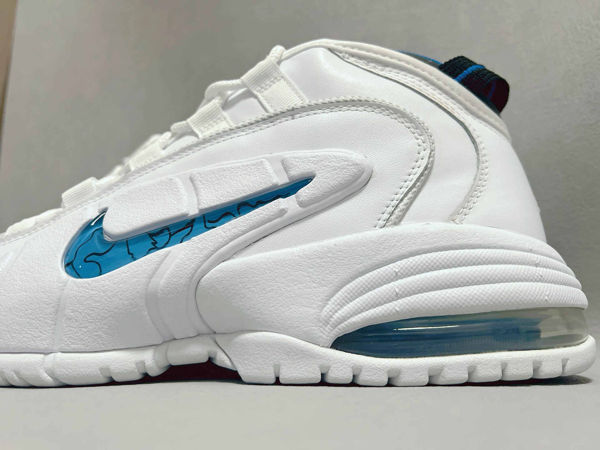 custom review-Nike Air Max Penny Дом Abrasion Resistant MID Топ Винтажные баскетбольные кроссовки Мужской Белый Синий