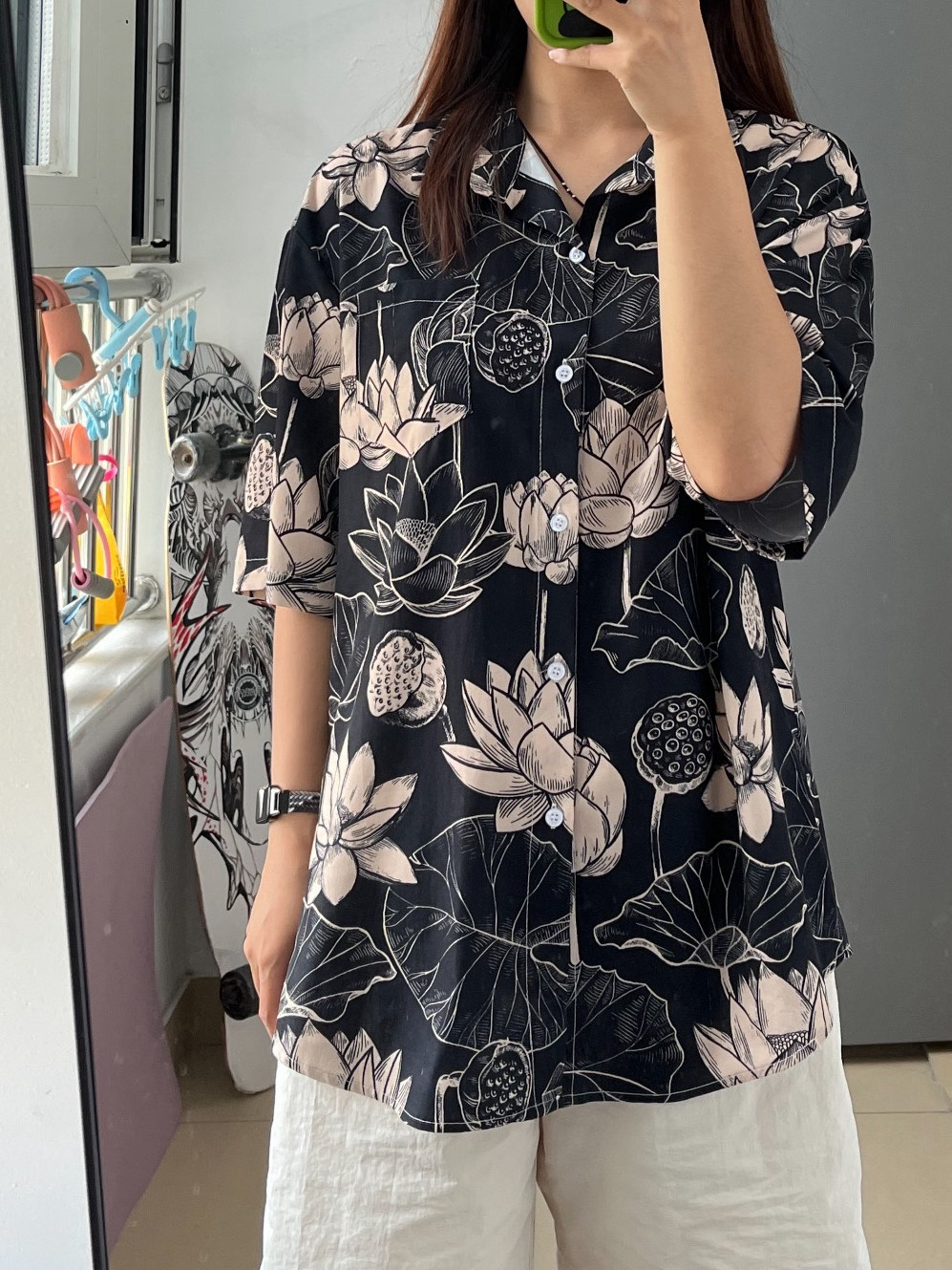 日常休闲穿搭ootd:花衬衫搭配短裤