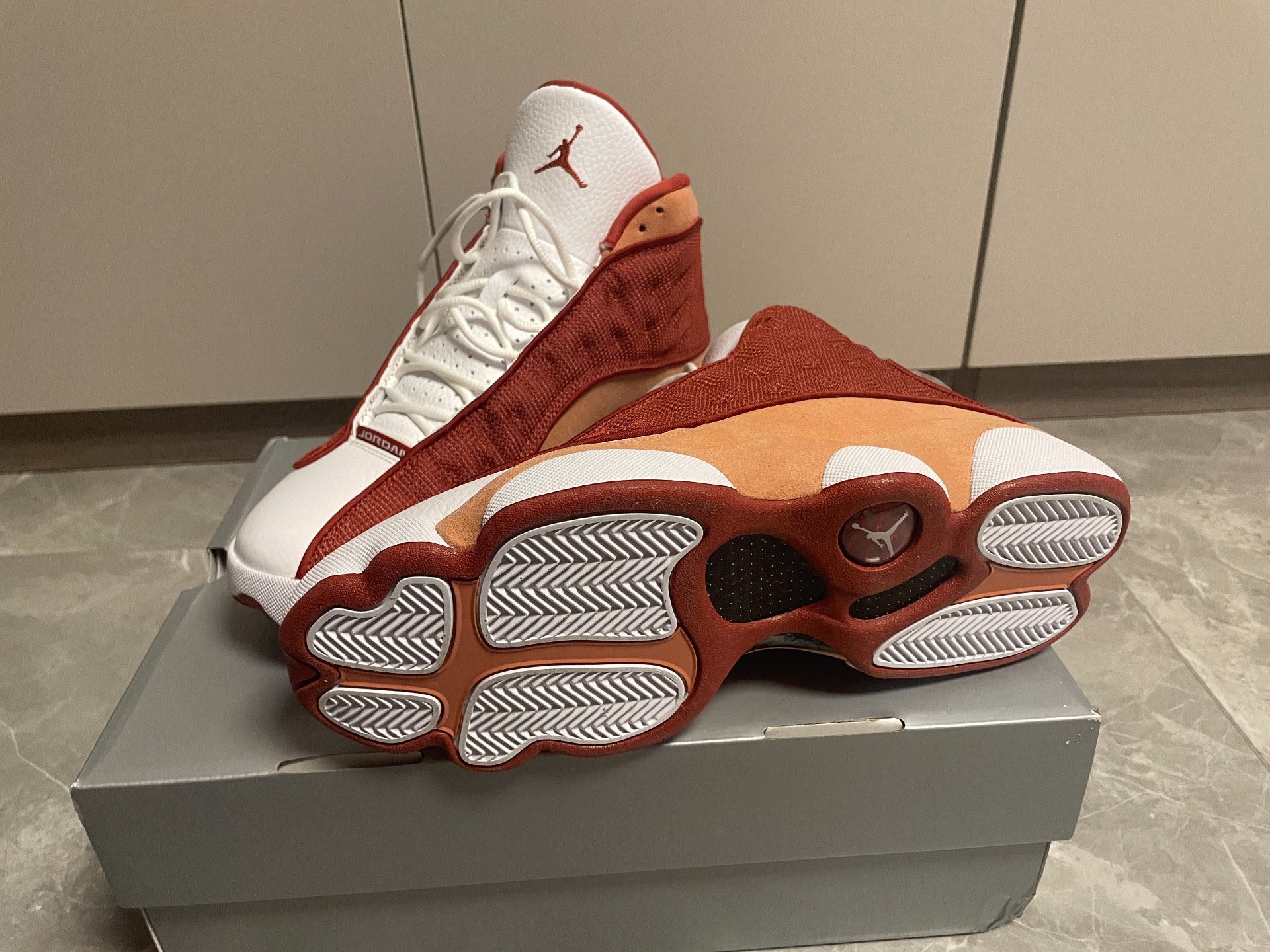 custom review-Jordan Air Jordan 13 'Dune Красный' MID Топ Винтажные баскетбольные кроссовки Мужской Оранжево-белый