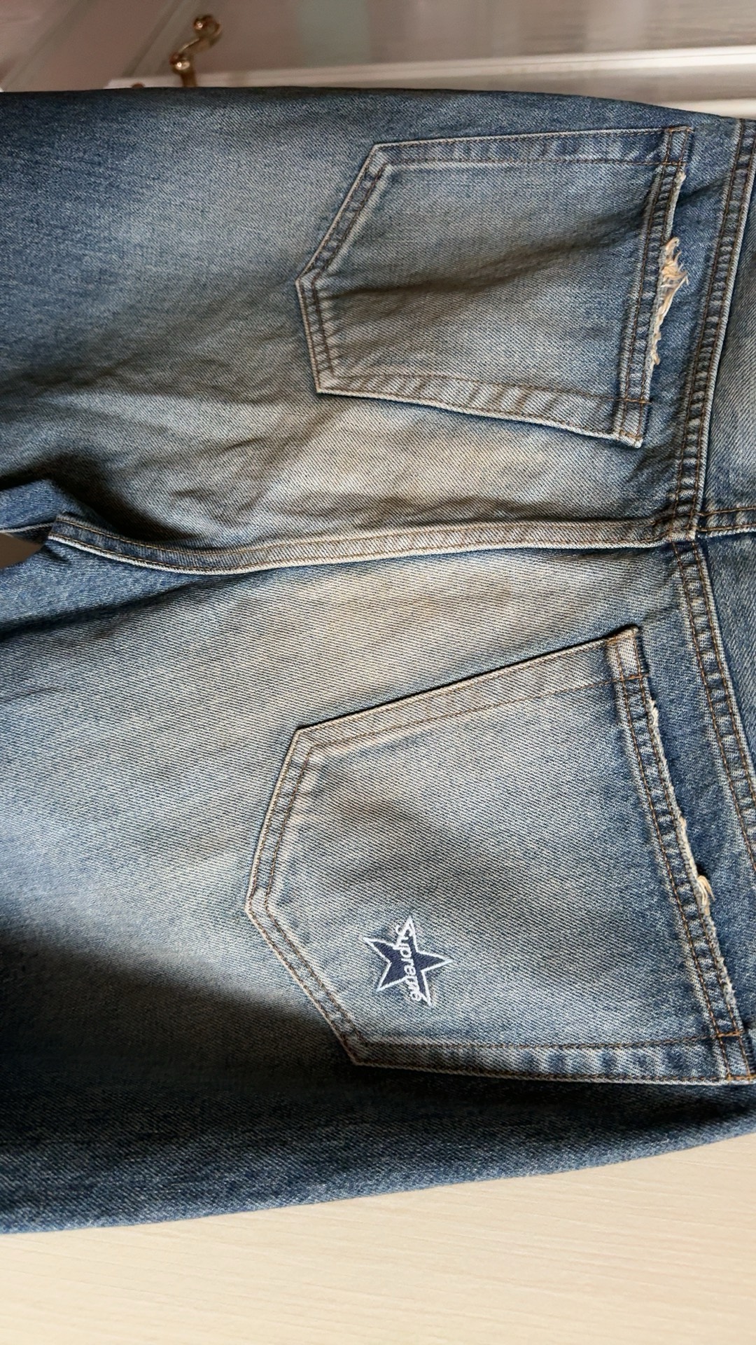 custom review-Supreme SS24 Week6 Потертый Свободный крой SELVEDGE Джинсы Унисекс