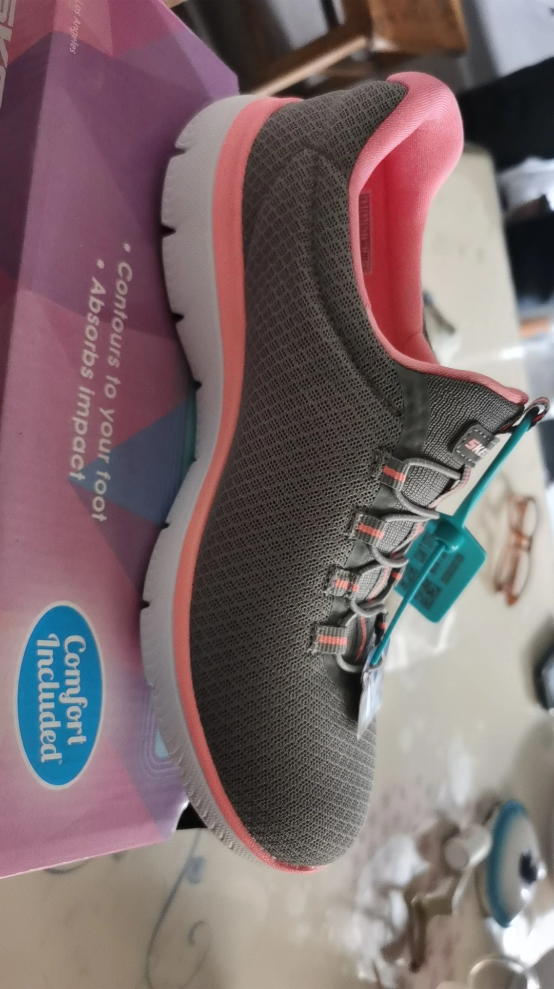 custom review-Skechers Summits Амортизация Износостойкие Низкие Беговые Кроссовки Женские Серый Розовый