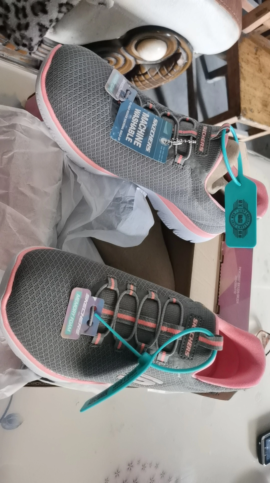 custom review-Skechers Summits Амортизация Износостойкие Низкие Беговые Кроссовки Женские Серый Розовый