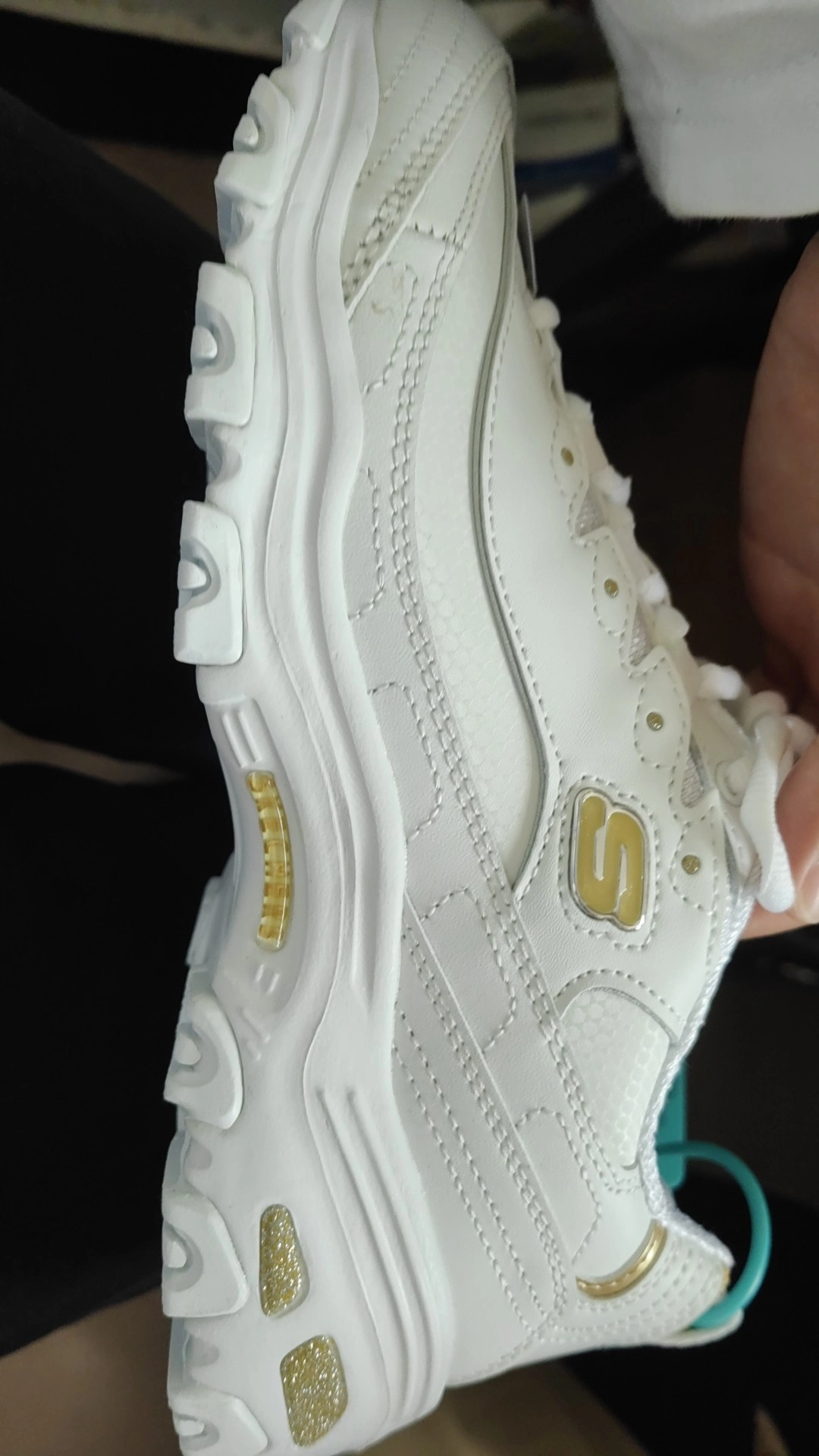 custom review-Skechers D'LITES 1,0 Маленький Белый Медведь с Золотой Логотип Низкие Кроссовки с Толстой Подошвой Женские Белые Золотые