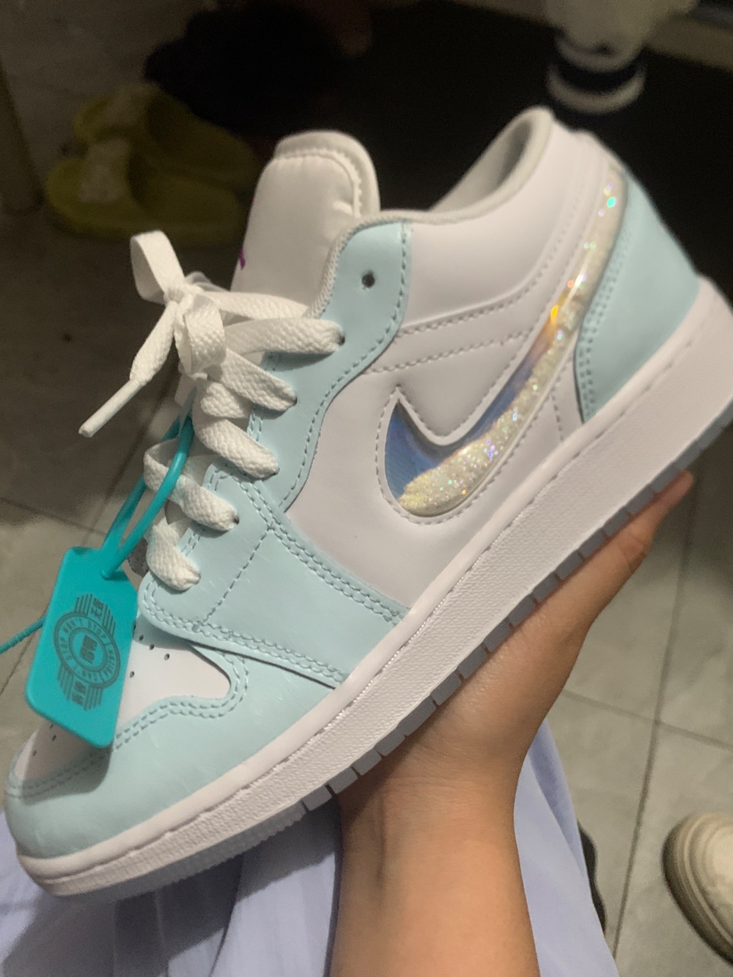 custom review-Jordan Air Jordan 1 Low SE Устойчивый к истиранию Низкий Топ Детские Баскетбольные Кроссовки Белый Синий