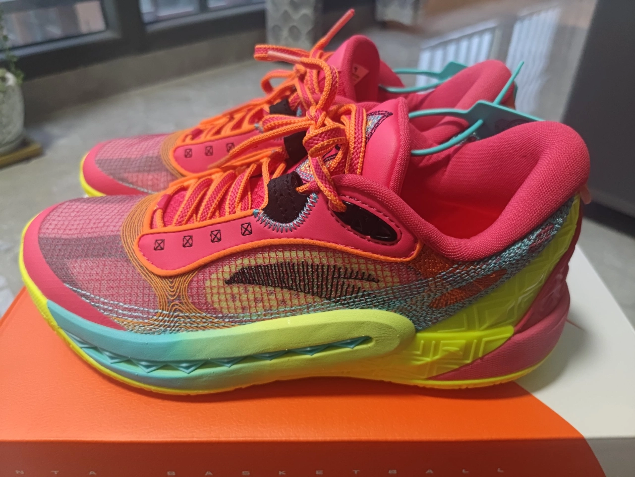 custom review-ANTA Амортизирующие кроссовки Slip-resistant с низким верхом для баскетбола Мужские Красный Желтый