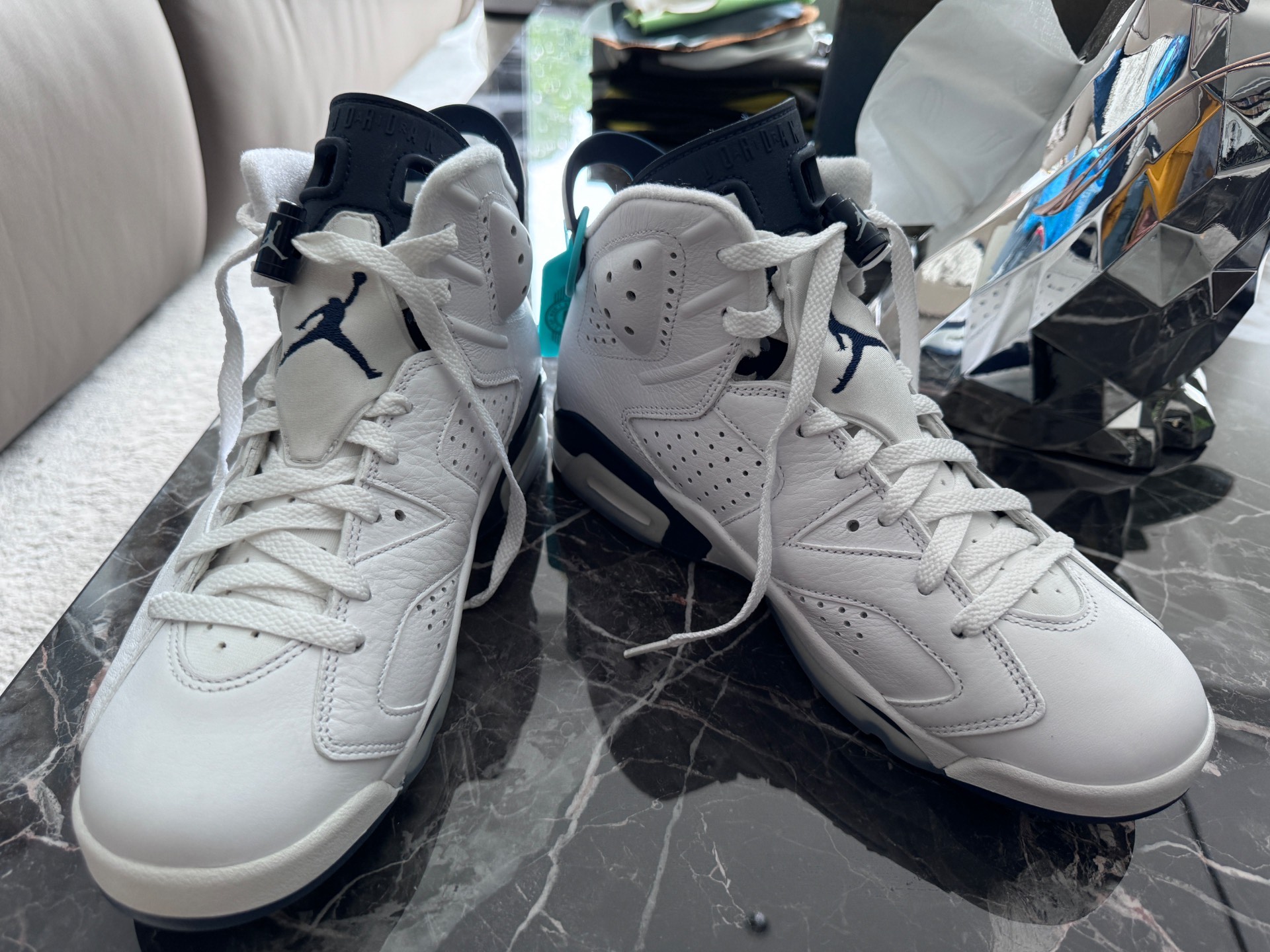 custom review-Jordan Air Jordan 6 Retro 'Midnight Blue' High Top Винтажные баскетбольные кроссовки Унисекс Белый Синий Midnight Blue