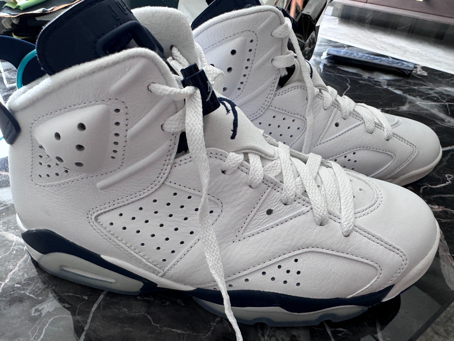 custom review-Jordan Air Jordan 6 Retro 'Midnight Blue' High Top Винтажные баскетбольные кроссовки Унисекс Белый Синий Midnight Blue