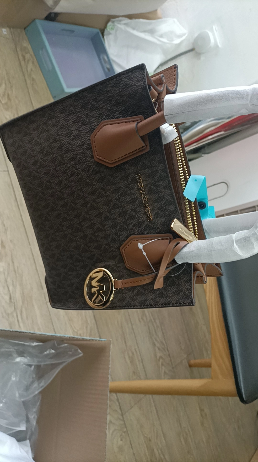 custom review-MICHAEL KORS Mercer Artificial Leather Accordion Bag Single Shoulder Bag Medium Women's Dark Brown Leather Brown