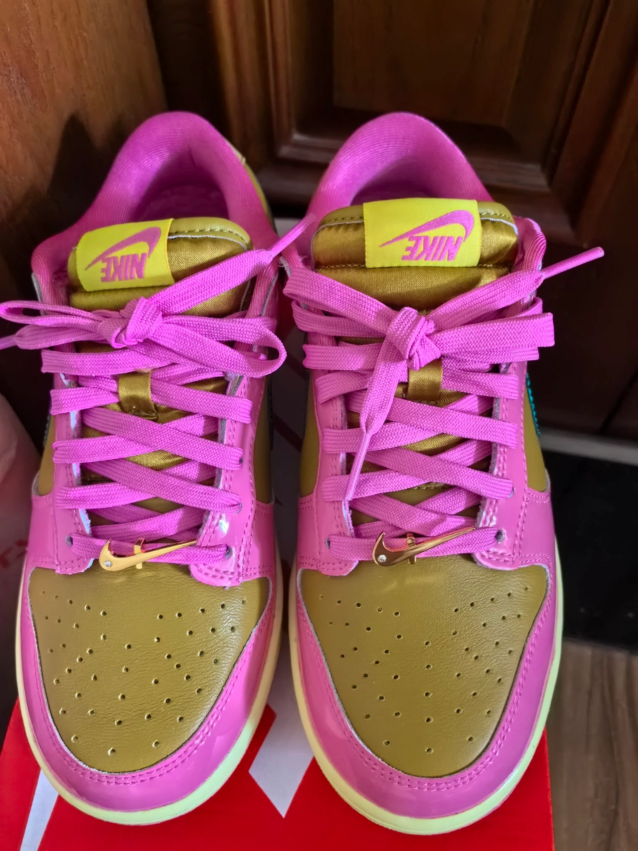 custom review-PARRIS GOEBEL x Nike Dunk QS Амортизация Износостойкий Низкий Топ Скейтборд Кроссовки Женские Розовый Зеленый Желтый