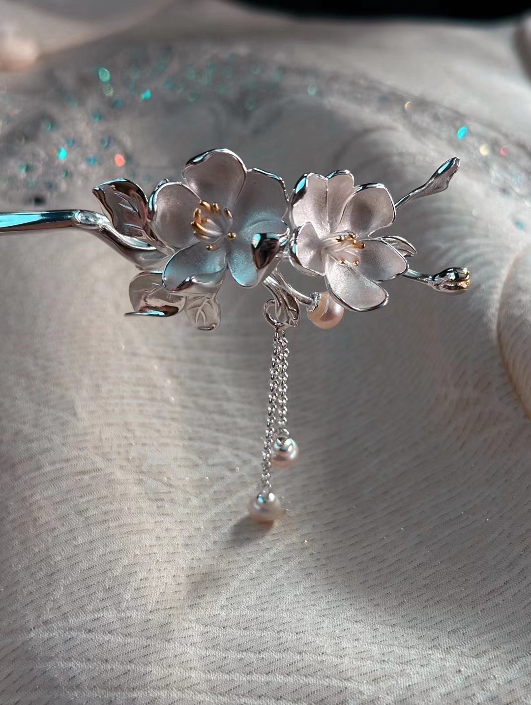 新中式 海棠花纯银发簪绝绝子