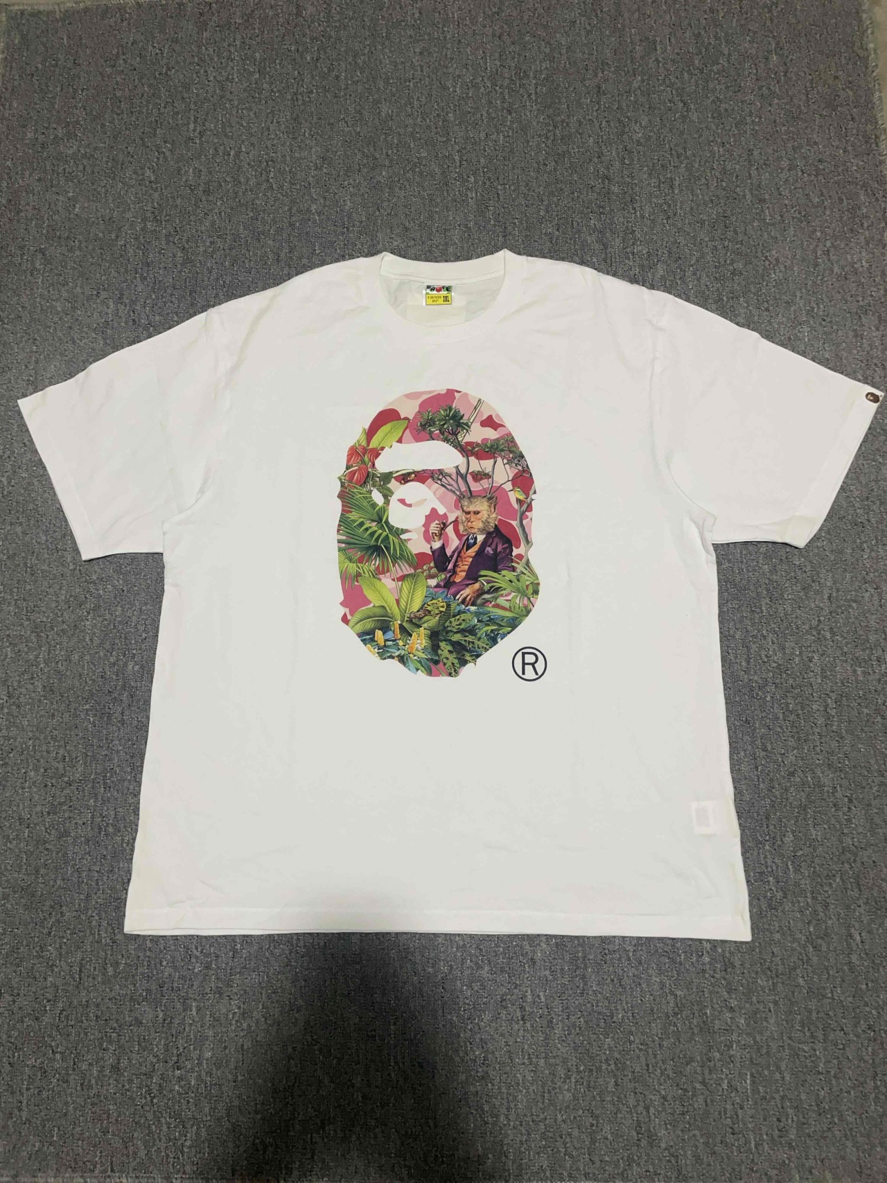 森林花卉猴子猿人头印花短袖t恤 男女同款 bape monkey47联名3xl 尺码