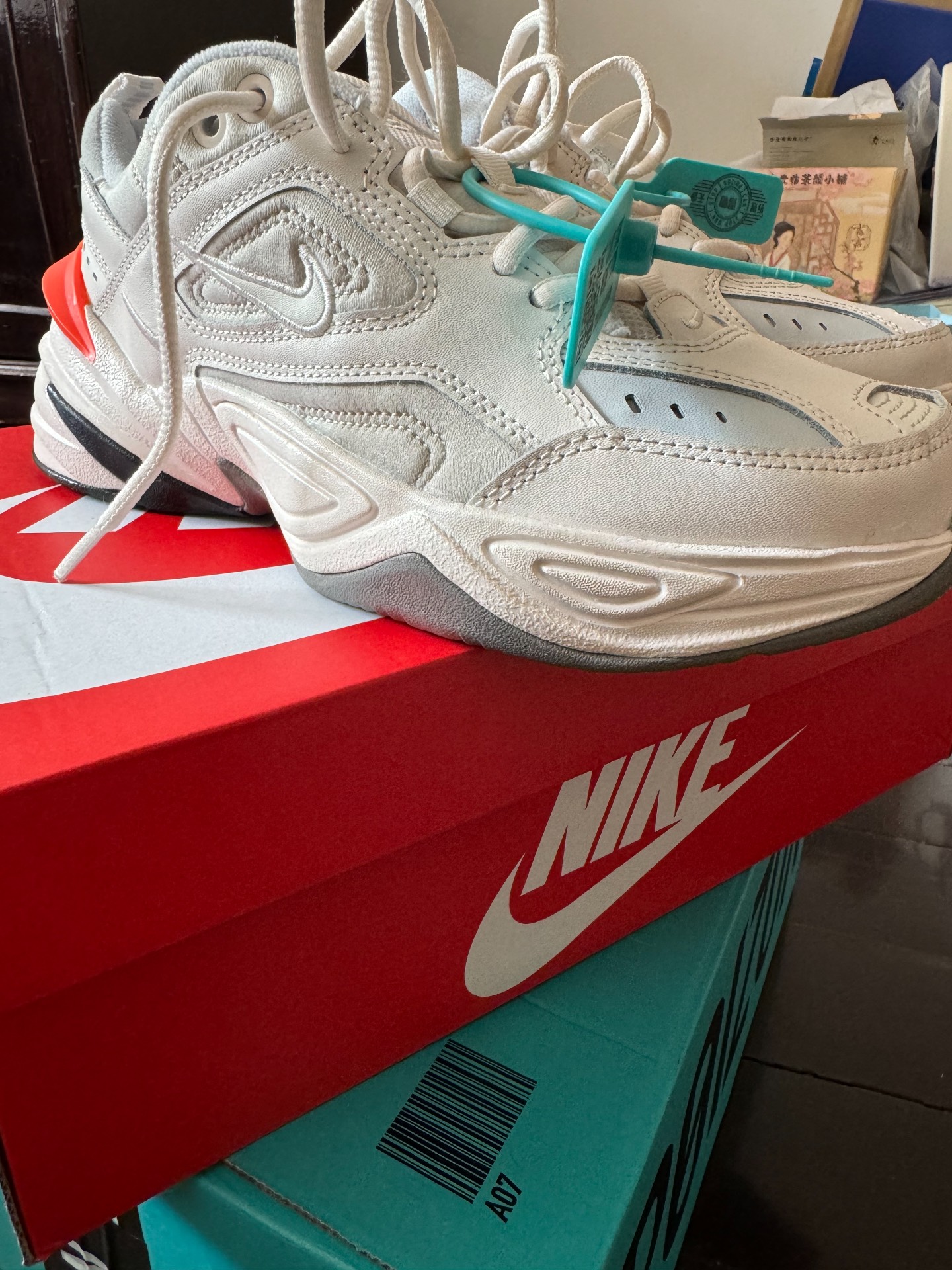 custom review-Nike M2K Tekno Low Топ Толстоподошвенные кроссовки Женские Белые Апельсиновые