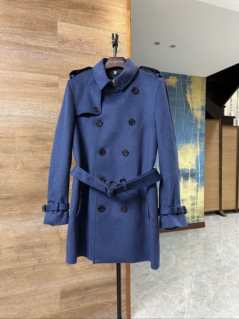 46码 burberry博柏利肯辛顿纯色双排扣中长款长袖大衣