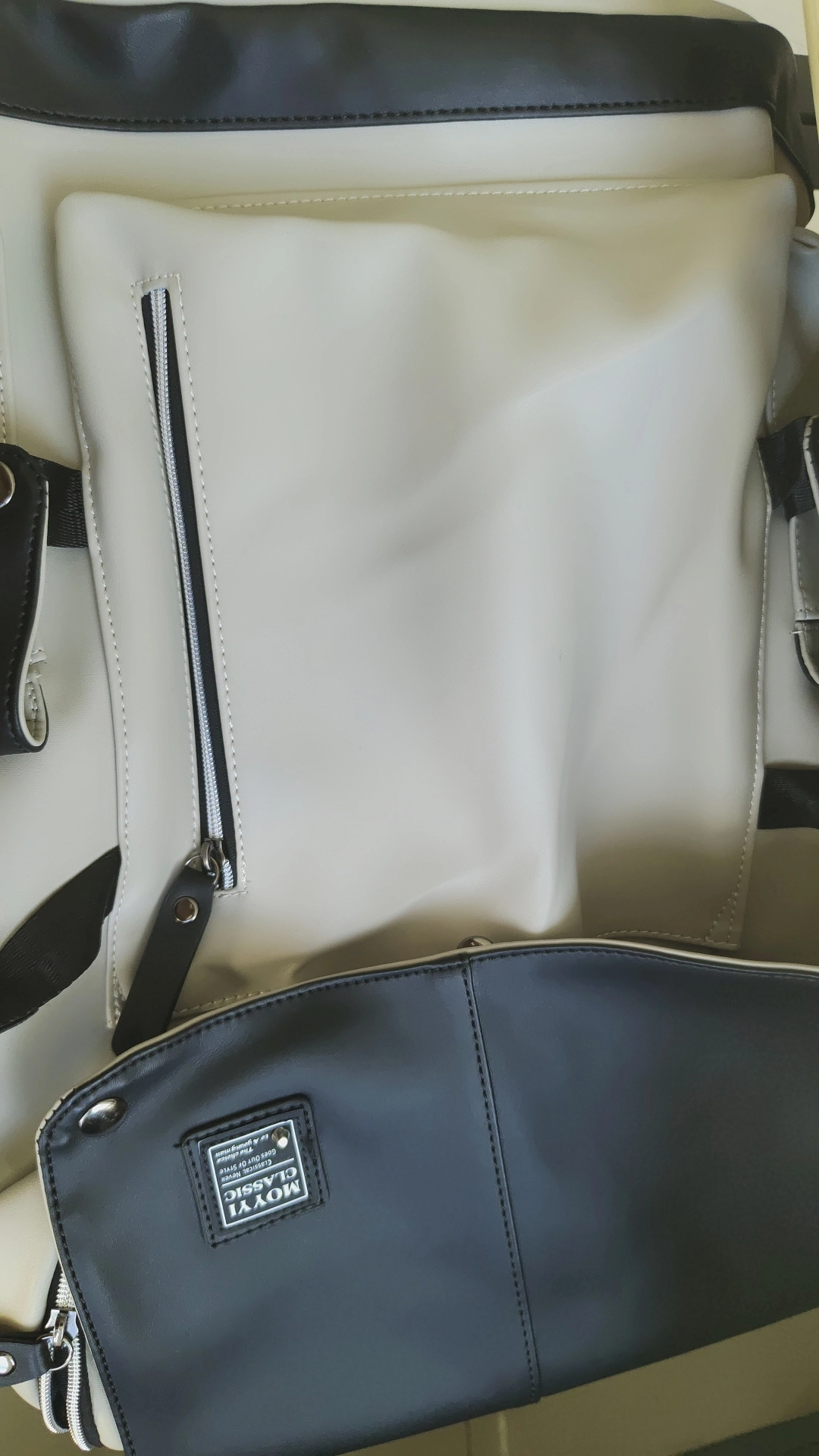 custom review-MOYYI ПВХ Кожа Мужской Рюкзак Студенческий Рюкзак Большой Унисекс Черный Белый