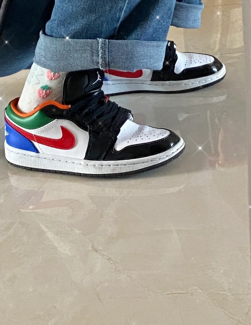 custom review-Jordan Air Jordan 1 Low 'MULTI Цвет' Низкий Топ Винтажные Баскетбольные Кроссовки Женские Черный Белый Зеленый