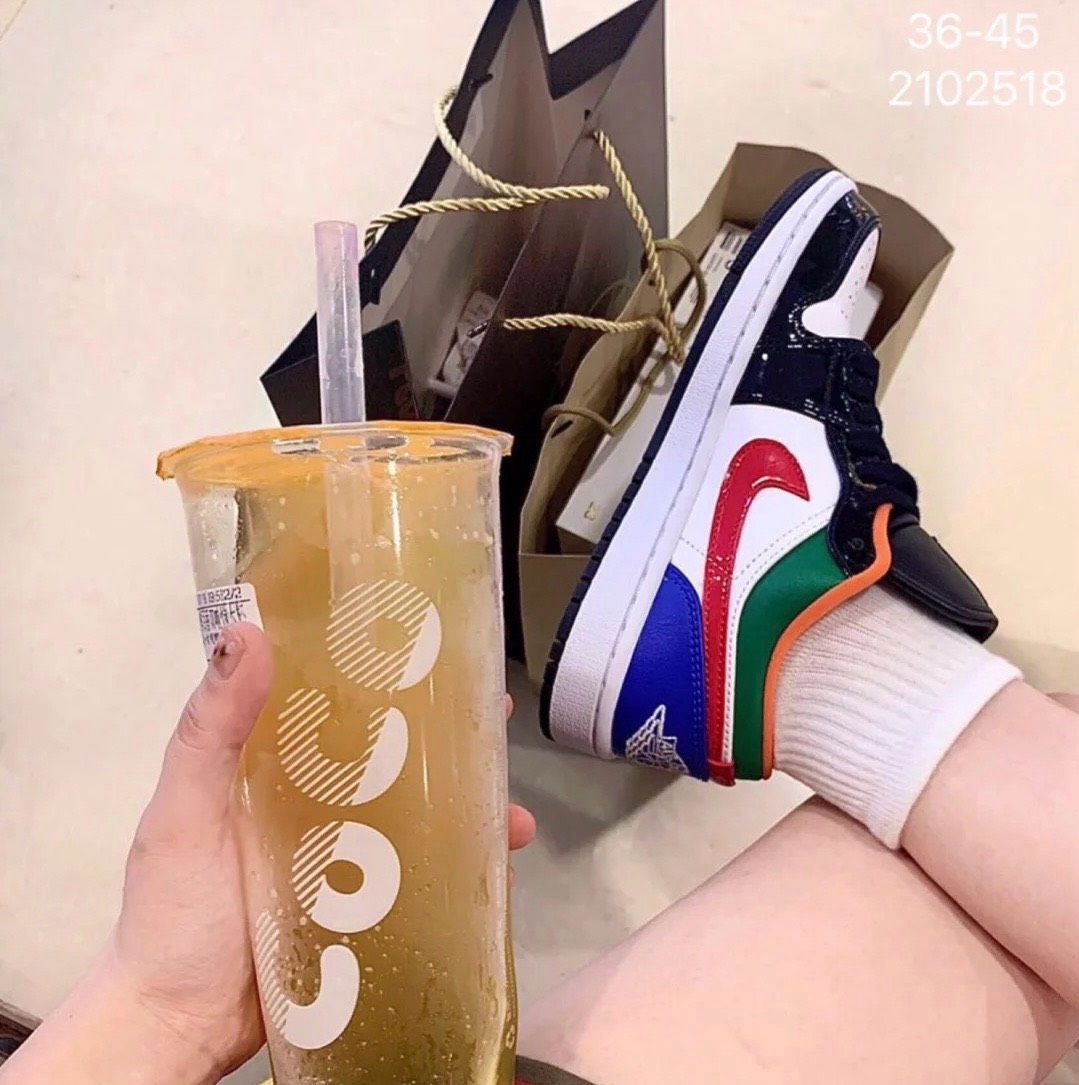 custom review-Jordan Air Jordan 1 Low 'MULTI Цвет' Низкий Топ Винтажные Баскетбольные Кроссовки Женские Черный Белый Зеленый