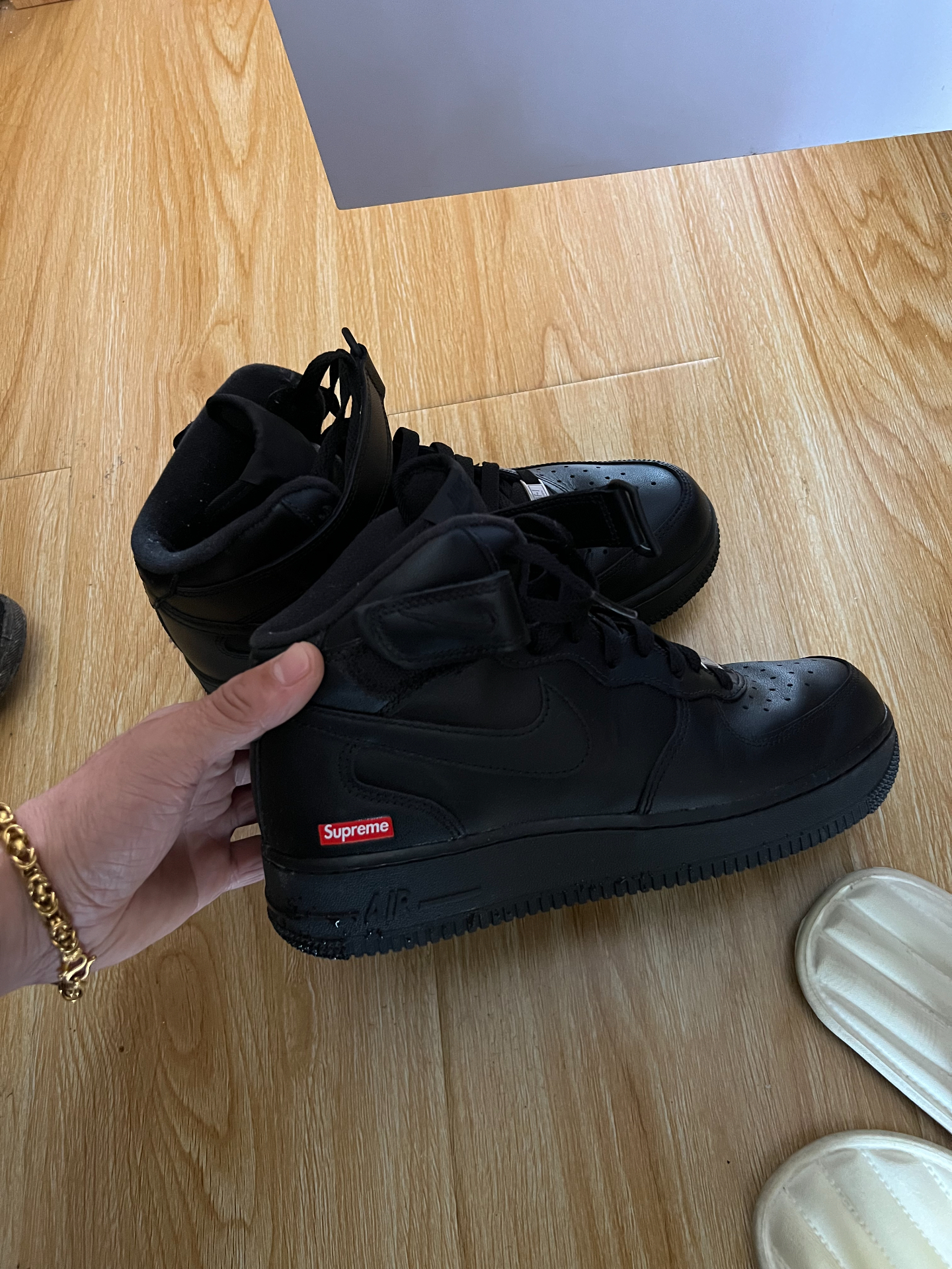 custom review-Supreme x Nike Air Force 1 Slip Resistant Abrasion Resistant MID Топ Скейтборд Кроссовки Унисекс Черный