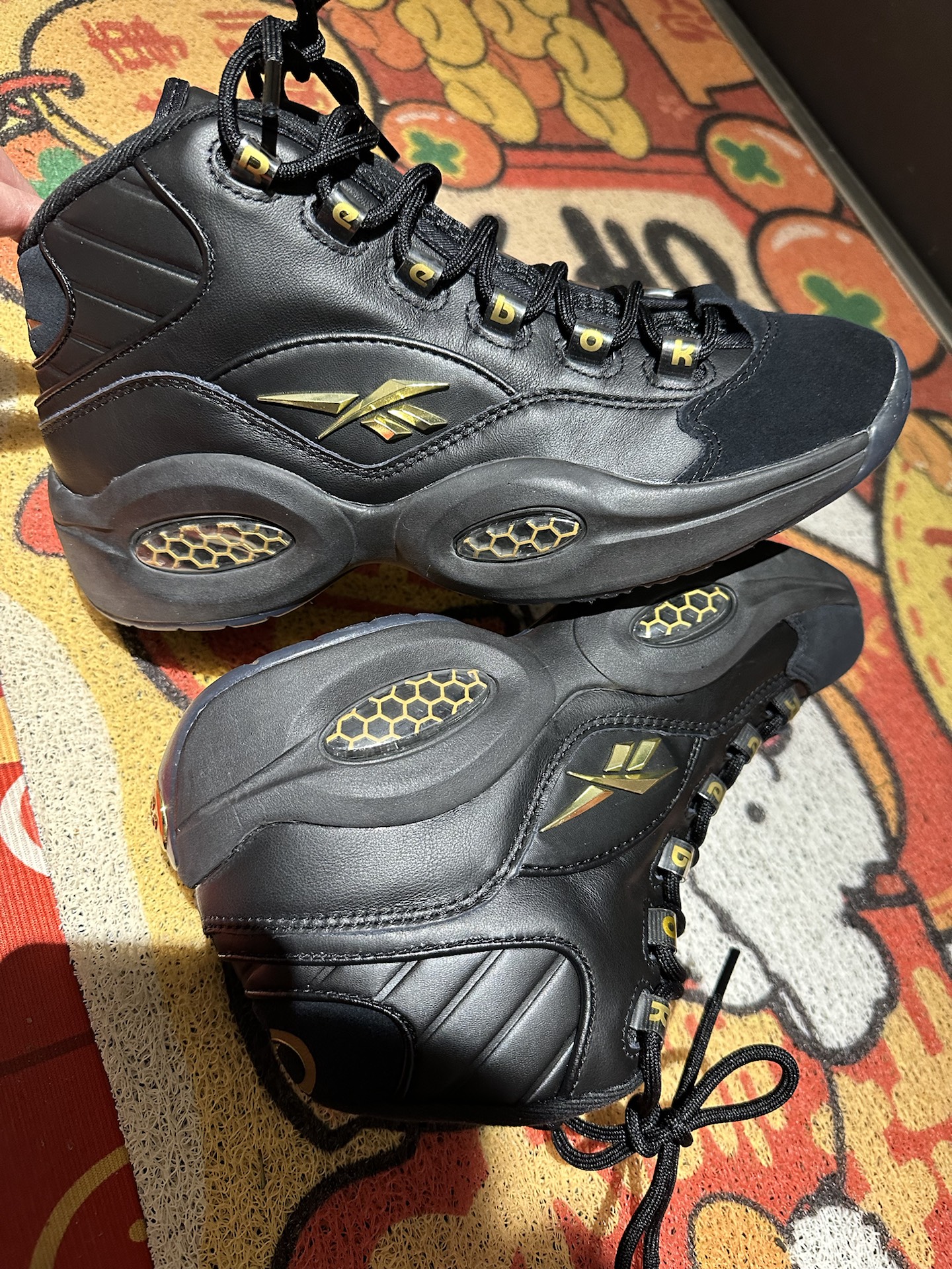 custom review-REEBOK Износостойкий MID Топ Винтажные Баскетбольные Кроссовки Унисекс Черный Золото