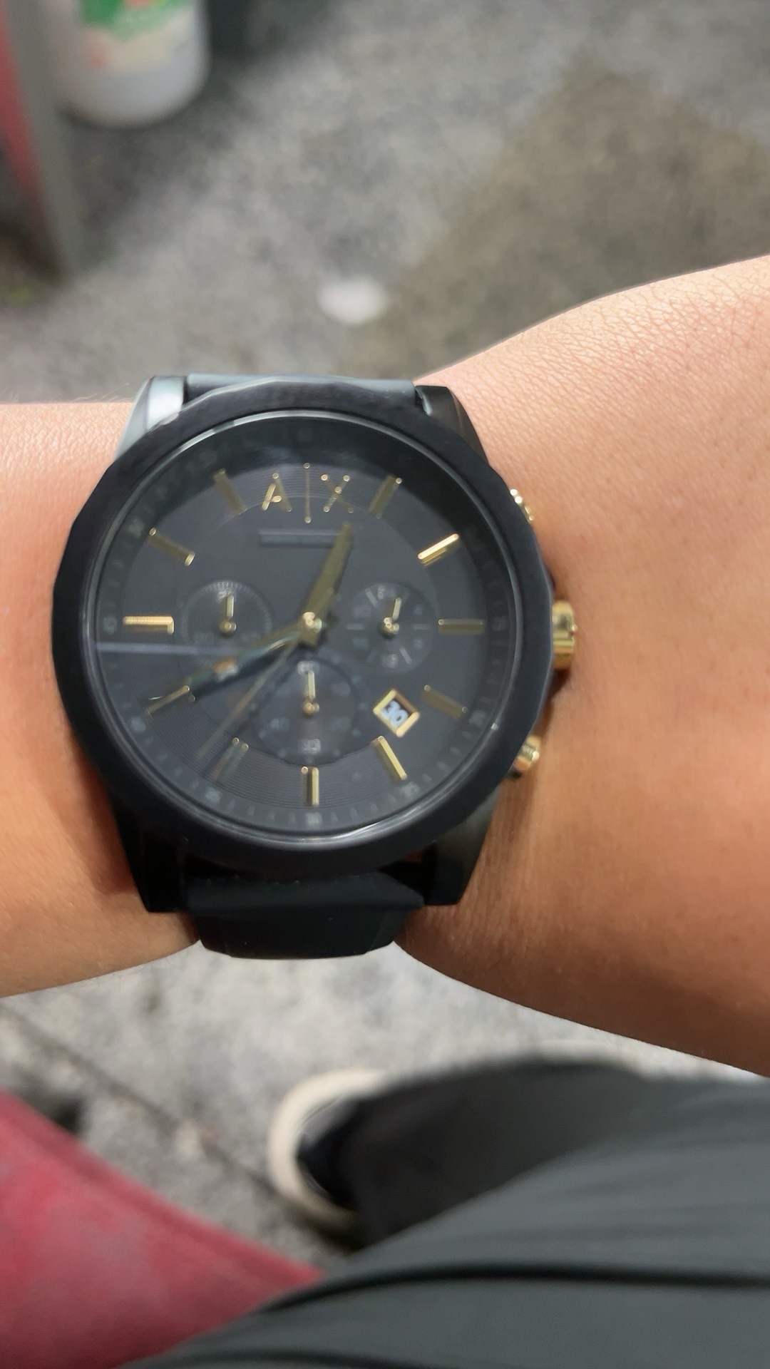 custom review-ARMANI EXCHANGEAE Часы Кварцевый механизм Силиконовый ремешок 45 мм Черный циферблат Мужские часы