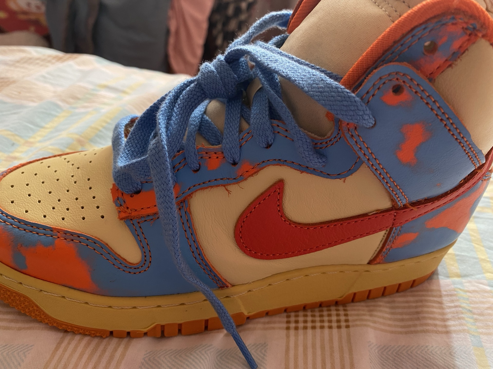 custom review-Nike Dunk High 1985 Высокие Кроссовки для скейтбординга Унисекс Синие Оранжевые ACID Wash