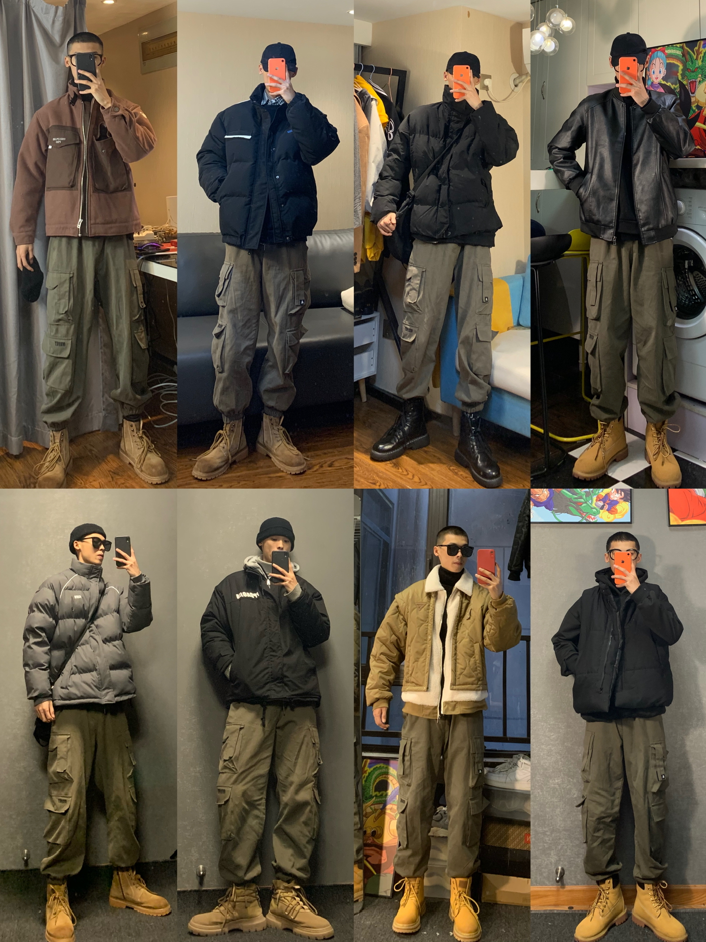 再来一双大黄靴 哇 太痞帅了,你更喜欢哪一套呢#男生工装裤穿