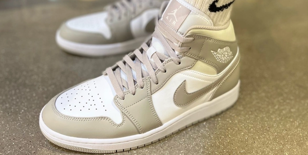 custom review-Jordan Air Jordan 1 MID 'Льняная ткань' MID Топ Винтажные баскетбольные кроссовки Мужской Светлый костный