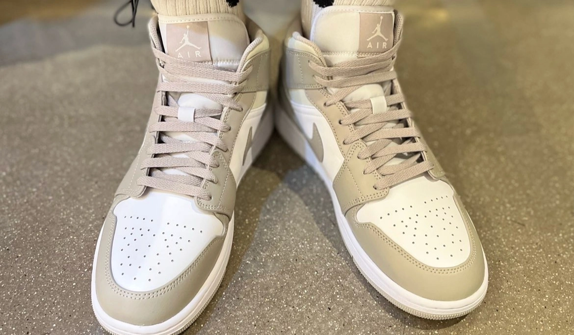 custom review-Jordan Air Jordan 1 MID 'Льняная ткань' MID Топ Винтажные баскетбольные кроссовки Мужской Светлый костный