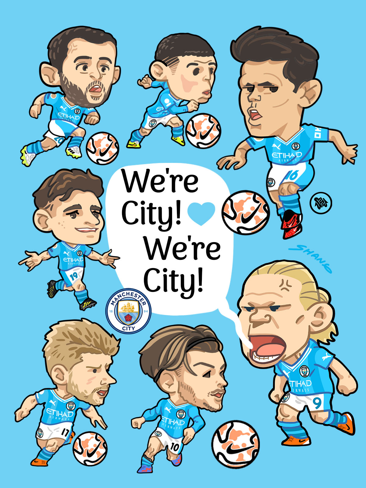 新创作了7个蓝月亮曼城的小人儿,壁纸头像可自行裁剪,刚画了七个,之后