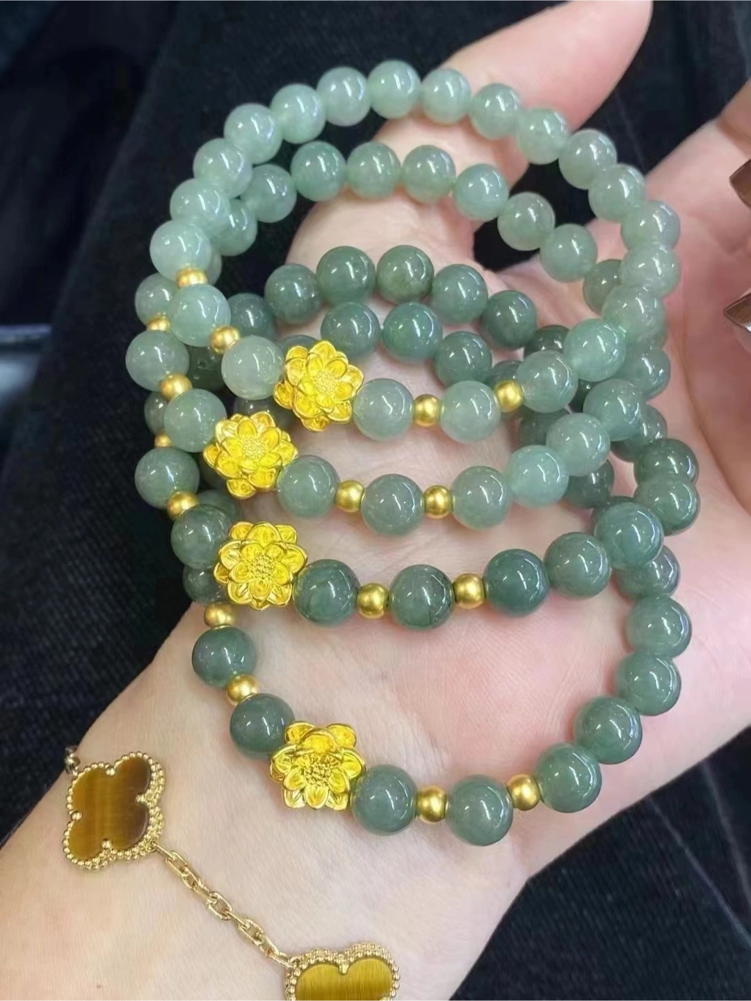 足金莲花翡翠手链
