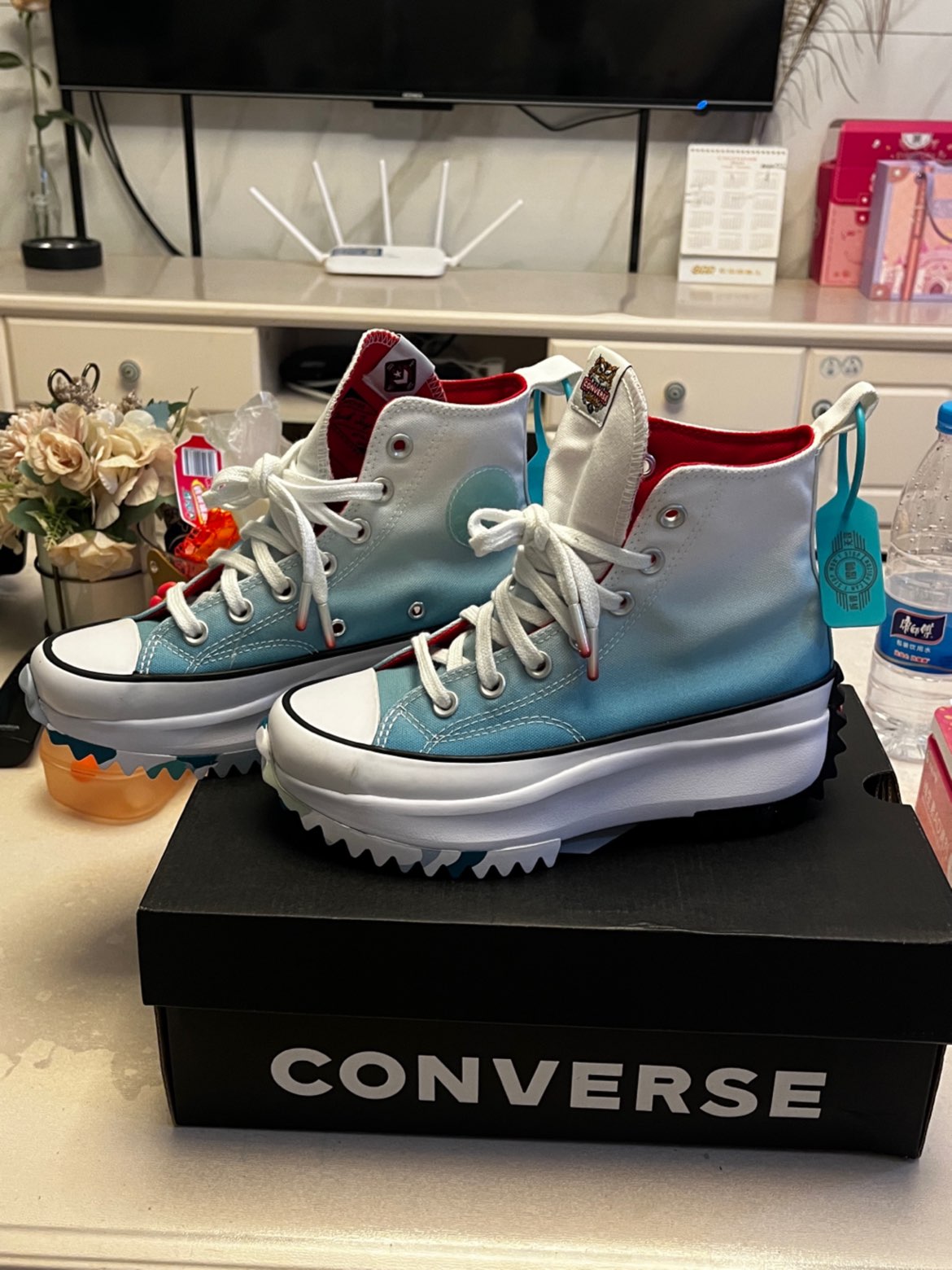 custom review-Converse Run Star Hike Новый год Вода Tiger Collection Высокий топ Кеды Унисекс Белый Синий