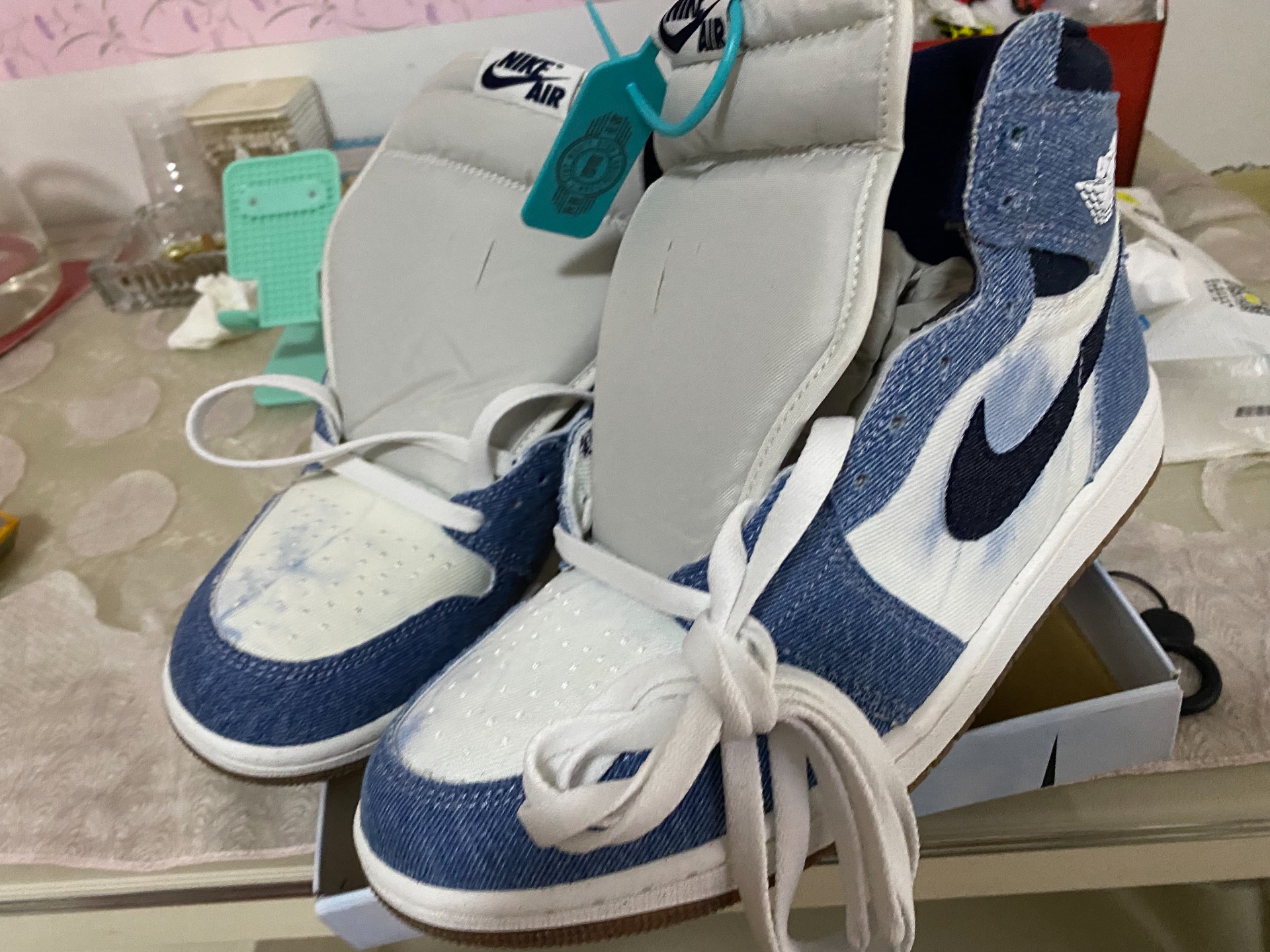 custom review-Jordan Air Jordan 1 High OG High Топ Винтажные баскетбольные кроссовки Унисекс Белый Синий