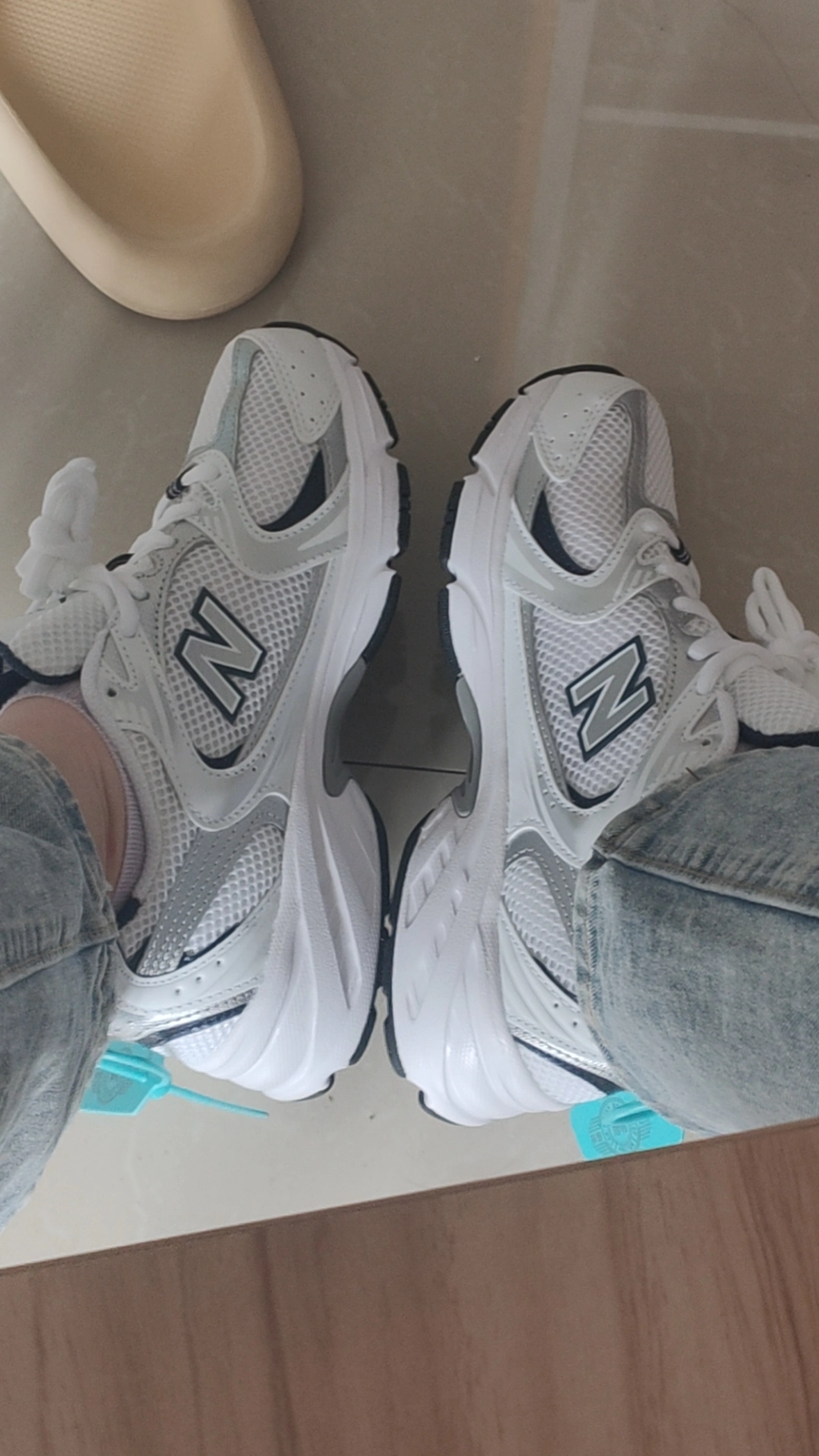 custom review-New Balance 530 'White/Natural Indigo' Sneakers