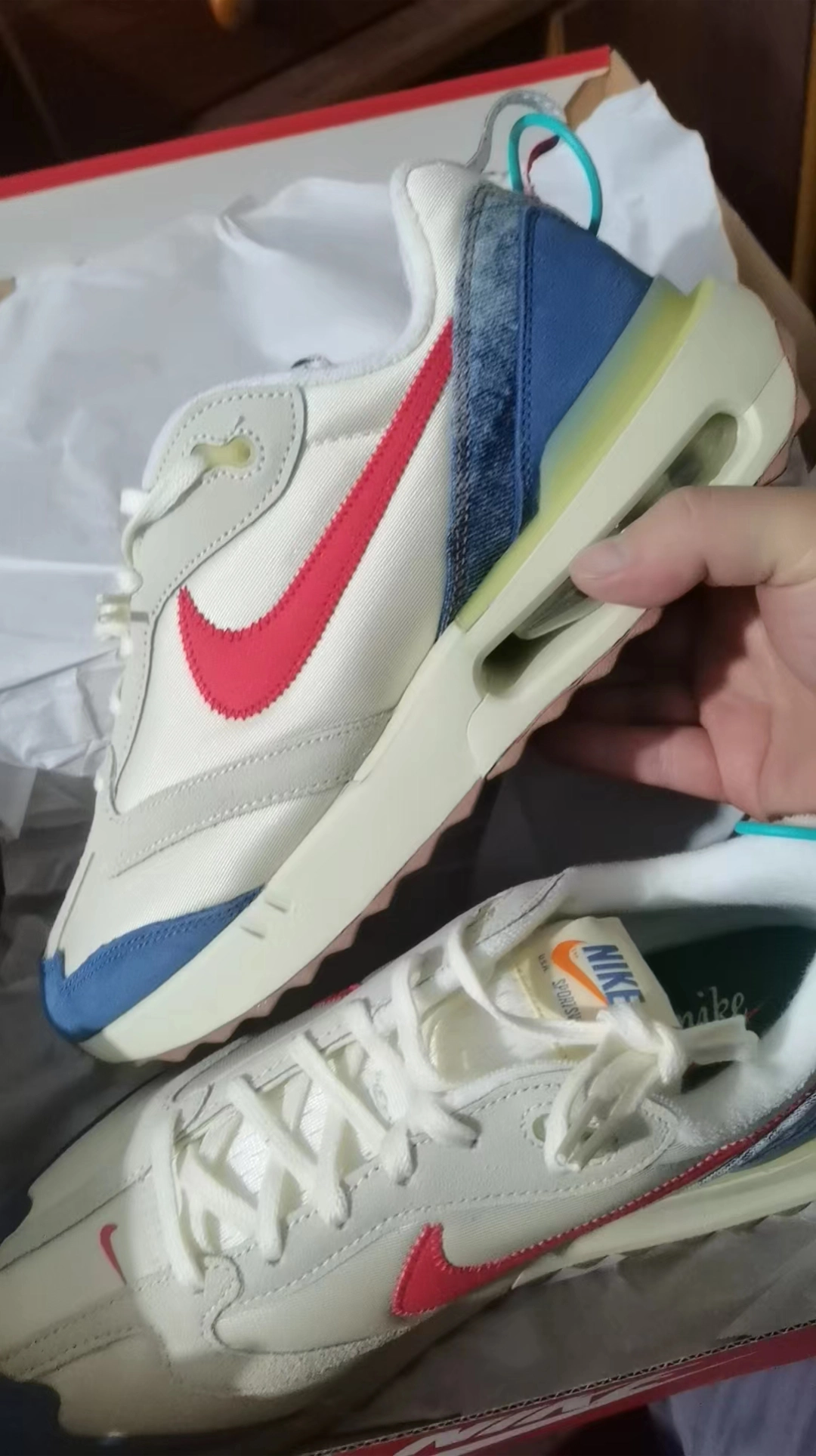 custom review-Nike Air Max Dawn Low Топ Casual Мужской Бежевый Красный Синий