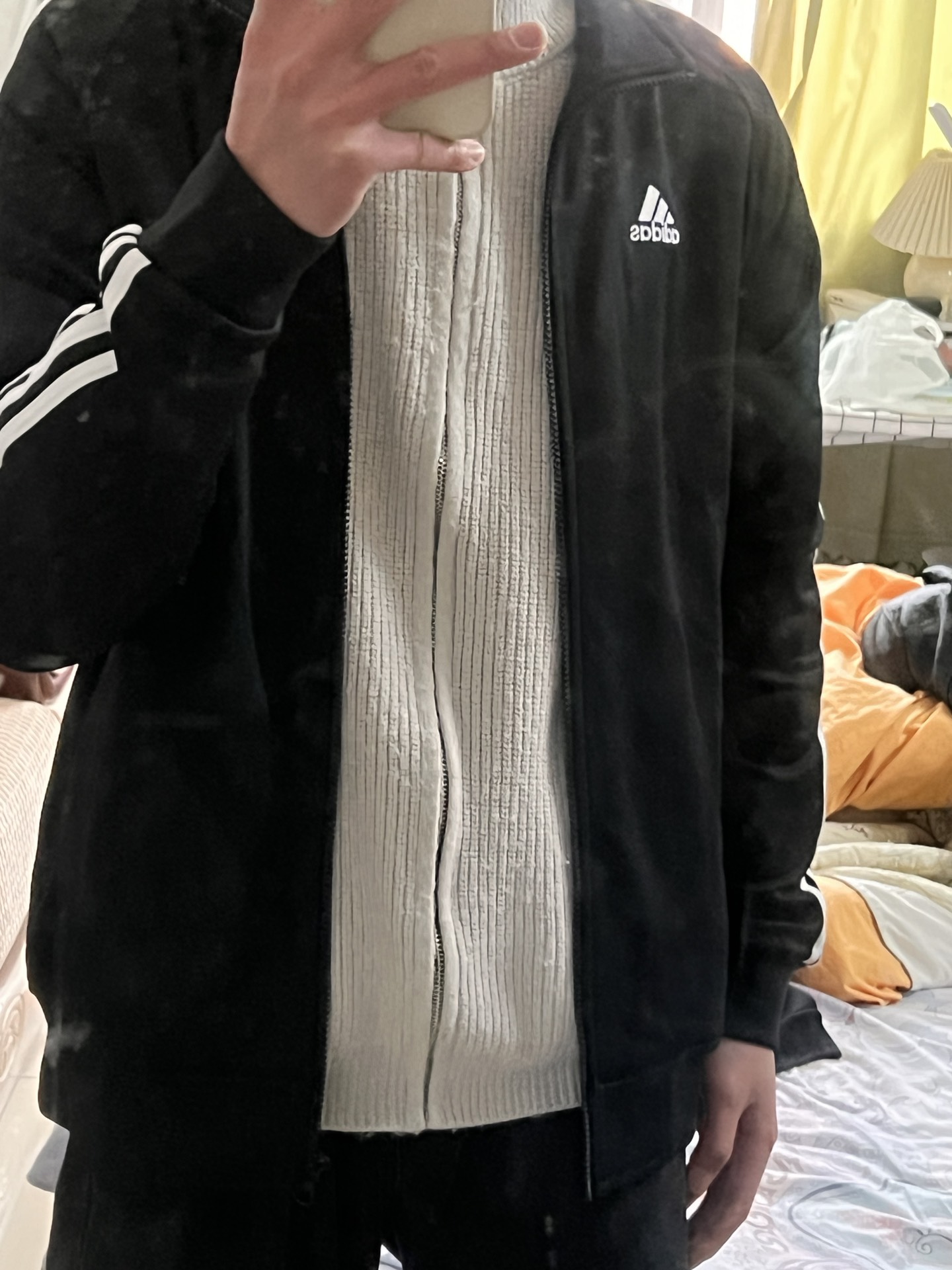 custom review-Adidas 3 Stripes Черный с белыми полосами Унисекс Куртка