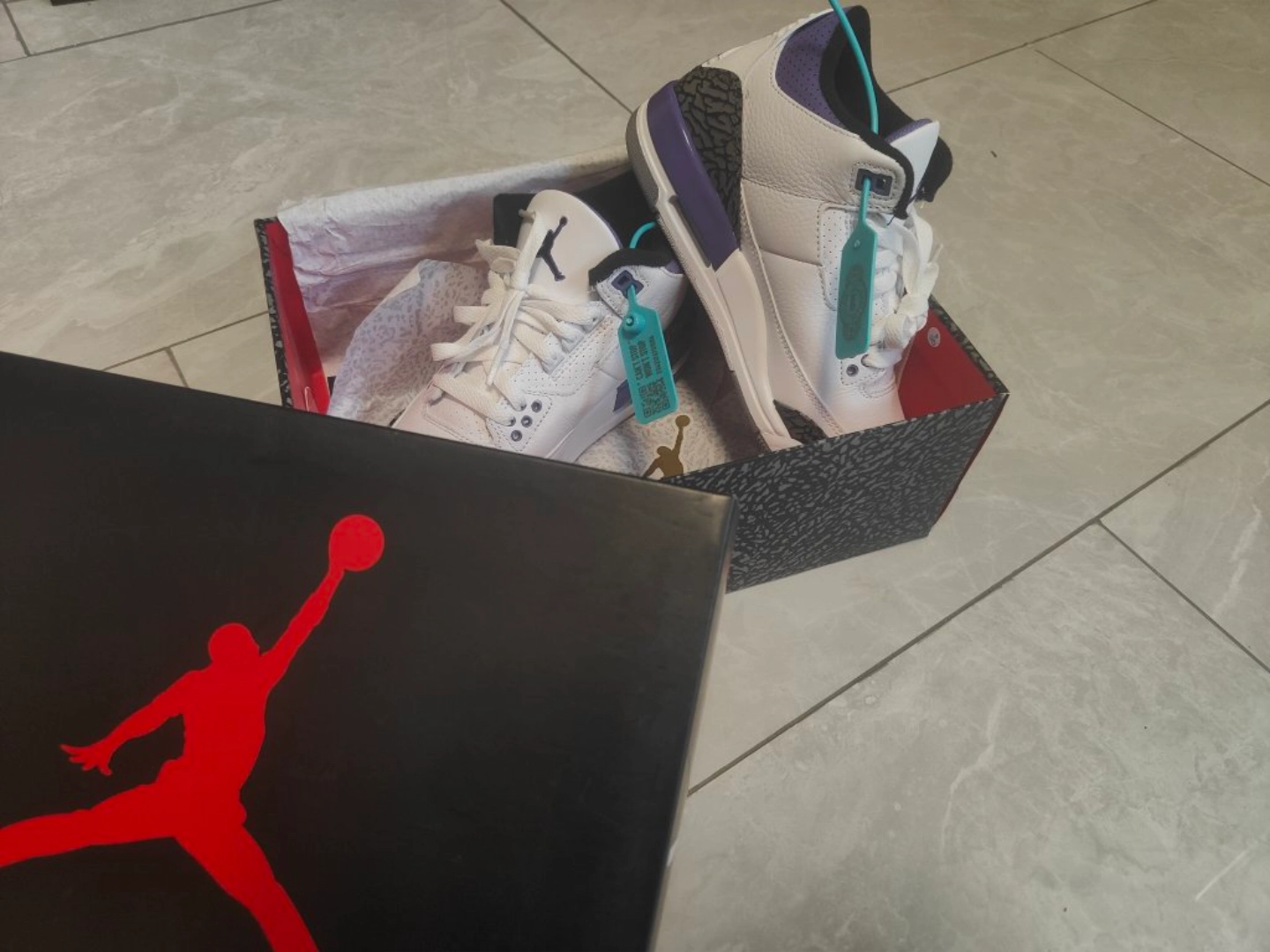 custom review-Jordan Air Джордан 3 Ретро 'Темный Радужка' Устойчивый к истиранию MID Топ Детские Баскетбольные Кроссовки Черный Белый Фиолетовый