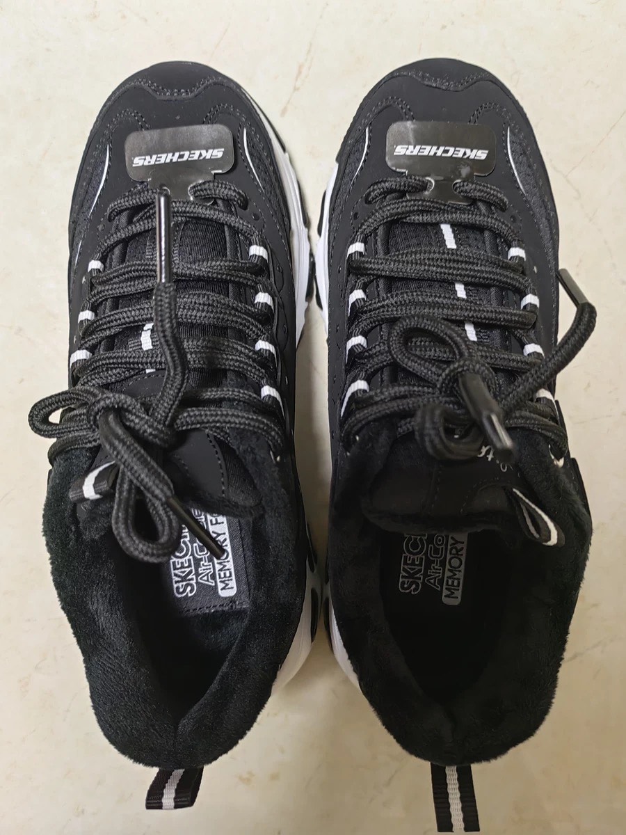 custom review-Skechers D'LITES 1,0 Дышащие Увеличение Высоты Низкий Топ Обувь для ног с Толстой подошвой Мужской Черный Белый