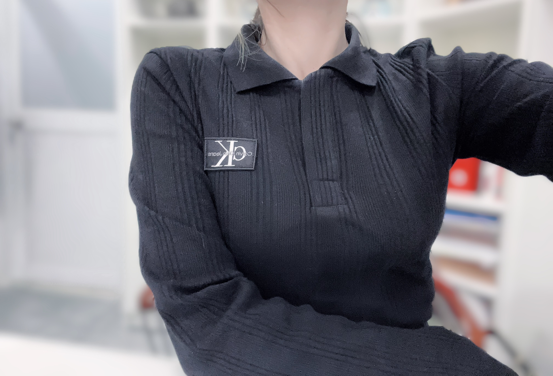 custom review-Calvin Klein Длинное платье с длинными рукавами для женщин цвет космический черный