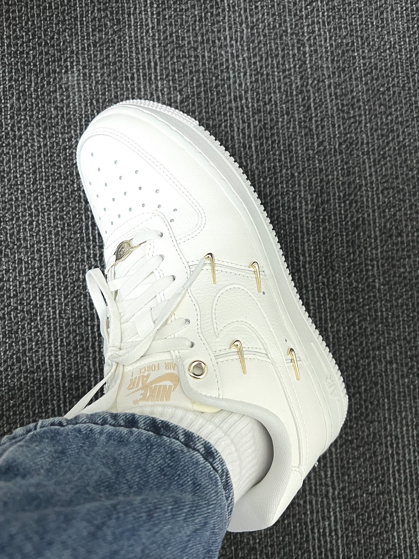 custom review-Nike Air Force 1 Low 'White Mini Gold Swooshes' Women's