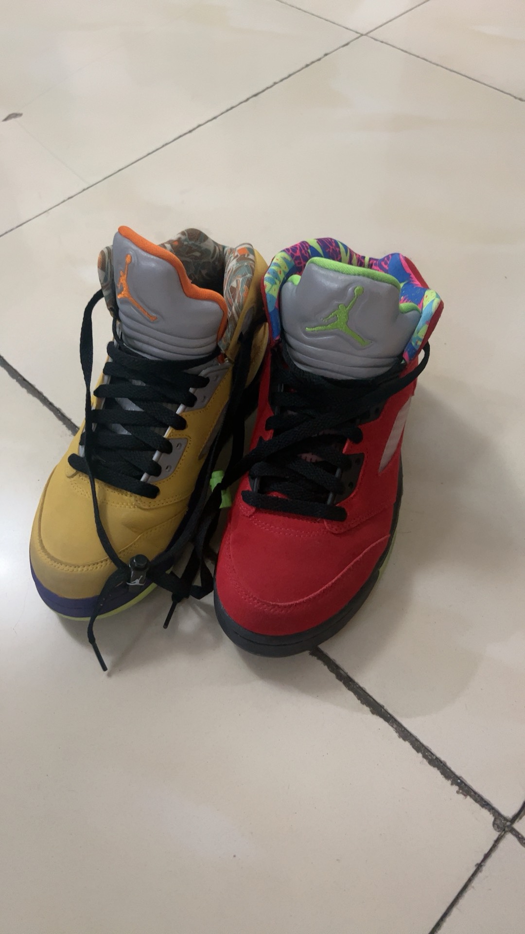 custom review-Jordan Air Jordan 5 Vintage Basketball Shoes Unisex High Top Red Yellow